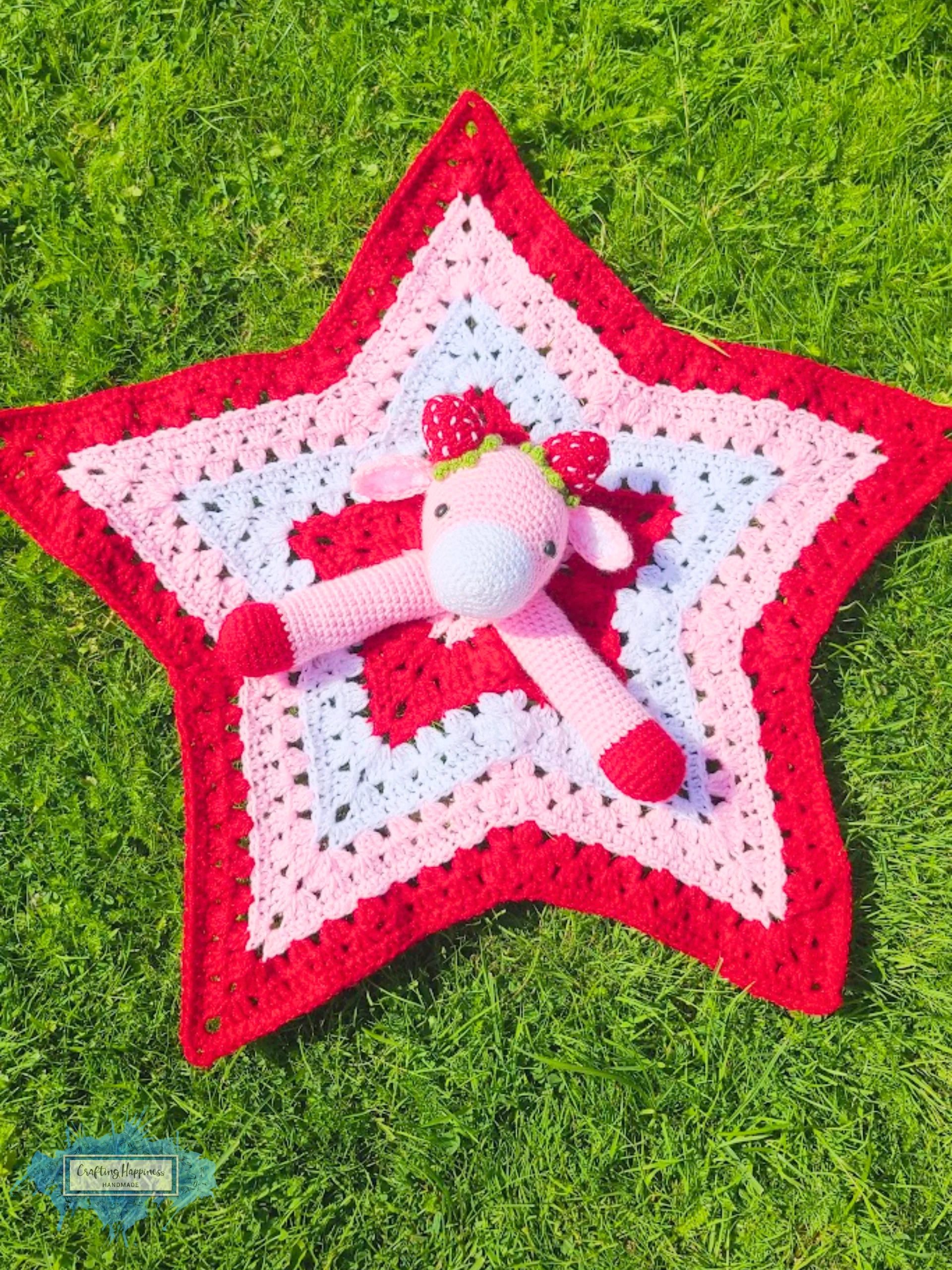 Strawberry Cow Lovey Crochet Pattern Baby Comforter Blanket PDF Pattern - Crafting Happiness product image (2)