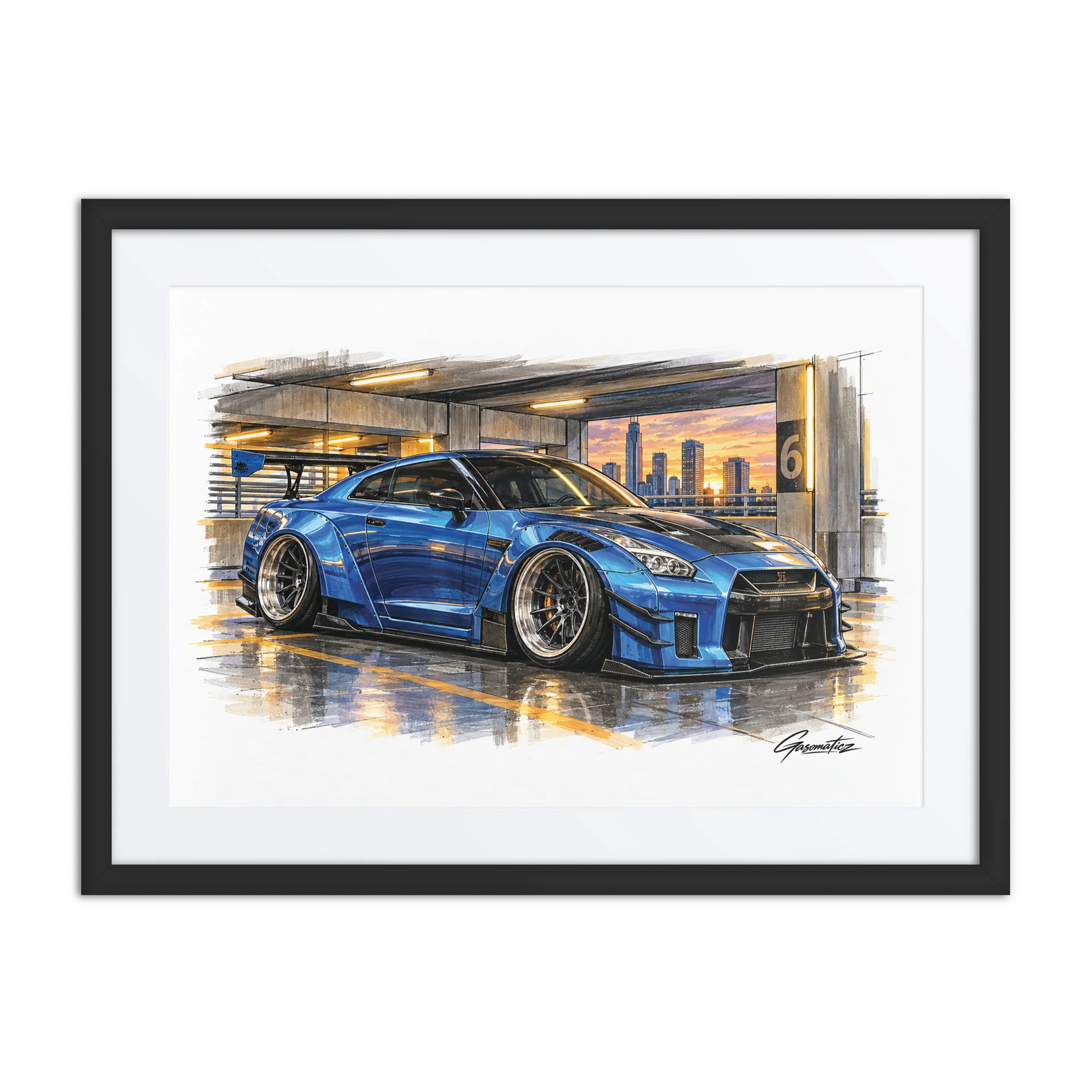 Midnight Blue Widebody GT-R – Luxury Parking Garage Automotive Framed Wall Art product image (1)