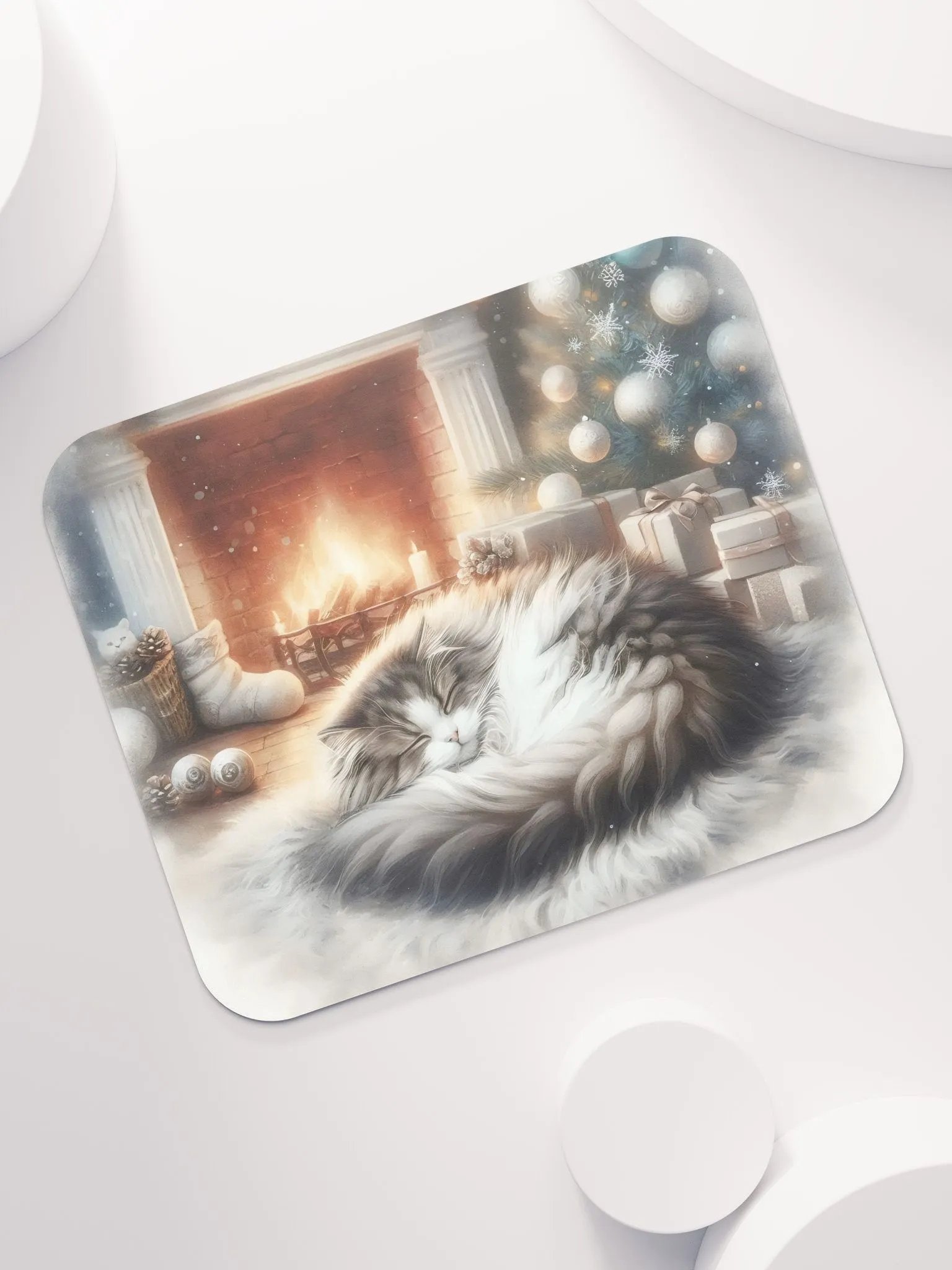 Christmas Cat by the Fireplace Mouse Pad product image (1)