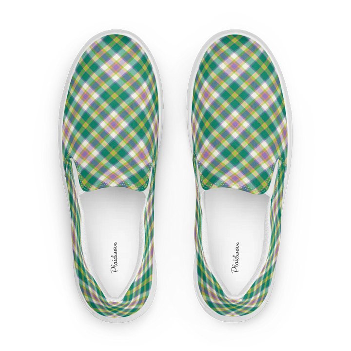 Seafoam Green and Purple Plaid Women's Slip-On Shoes product image (1)