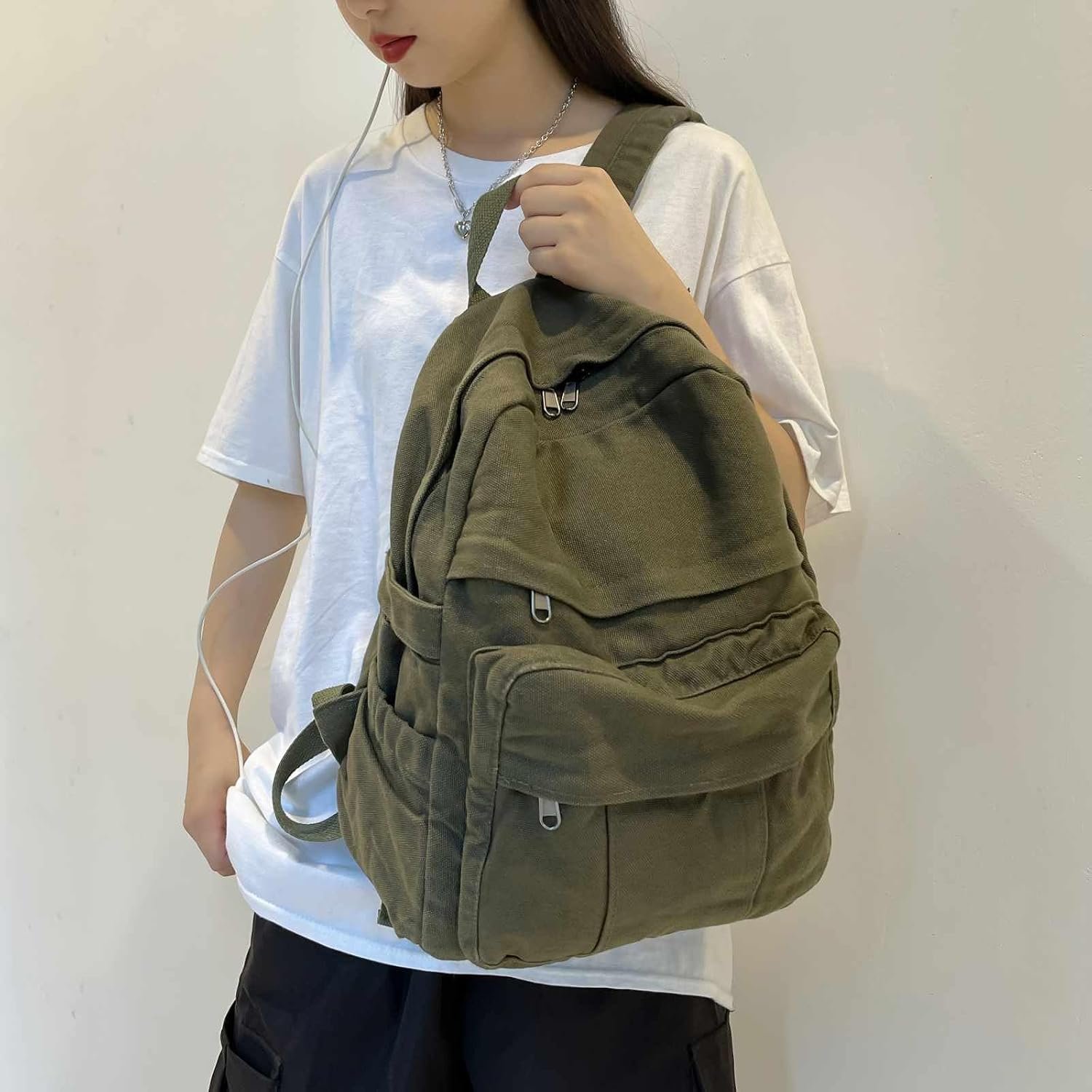 MEEBOY Canvas Backpack for Women & Men Retro Aesthetic Rucksack Basic Backpack for High School/College Students Travel Laptop Bag product image (4)