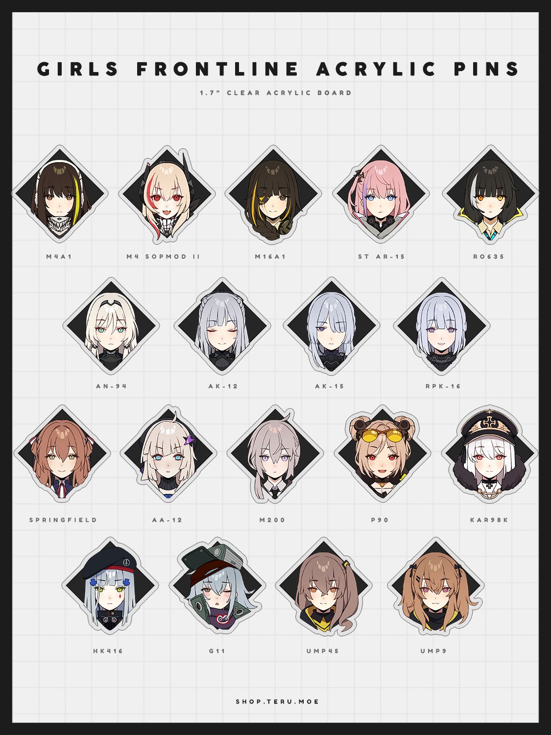 Girls Frontline Acrylic Pins product image (2)