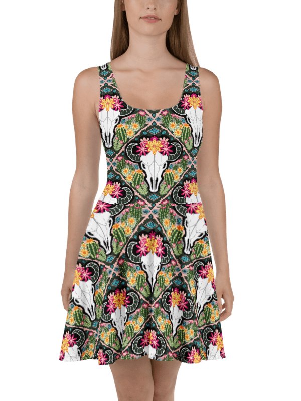 Western Americana Cacti Cow Skater Dress | Cowgirl Fit & Flare | Monique Faella Designs™ product image (5)