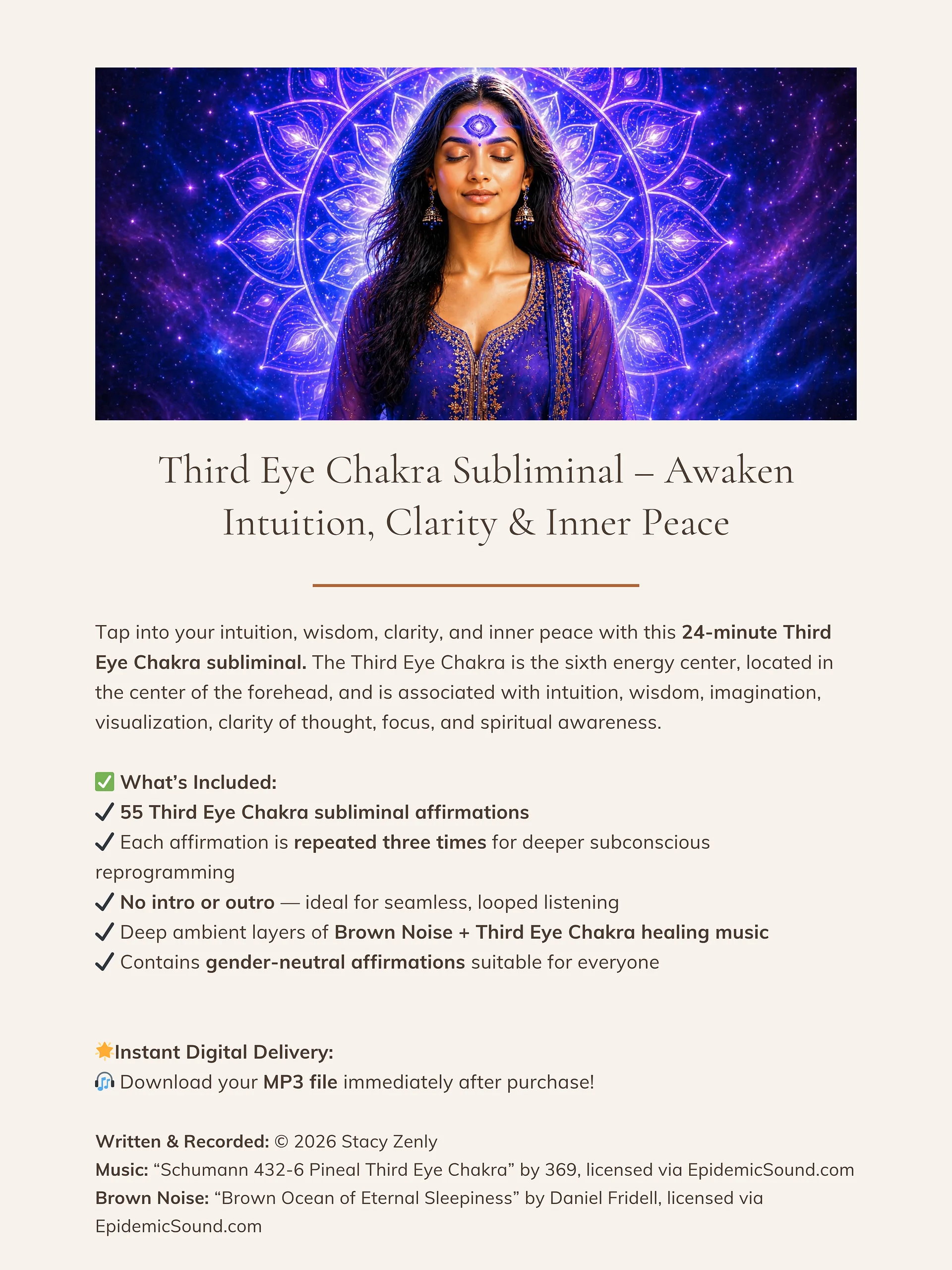 Third Eye Chakra Subliminal – Awaken Intuition, Clarity & Inner Peace | MP3 Download product image (2)