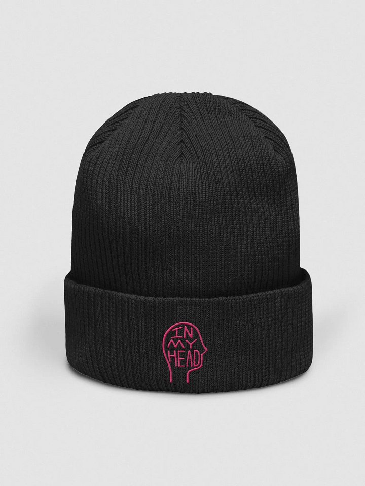 In My Head (pink) embroidered organic beanie product image (1)