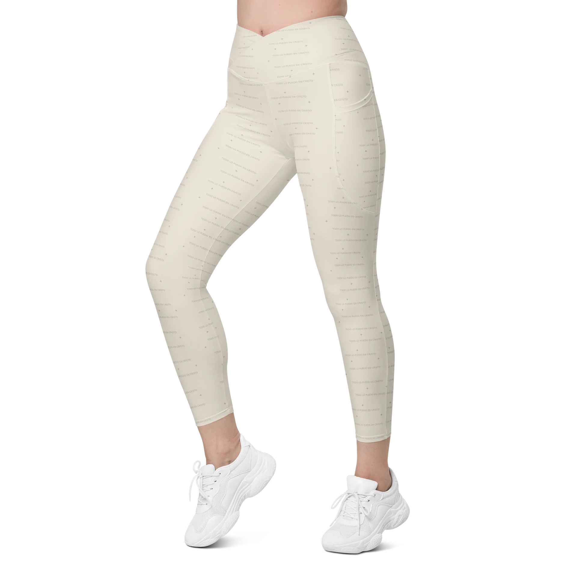 Crossover Leggings with Pockets — Women Who Lift (Cream) product image (10)