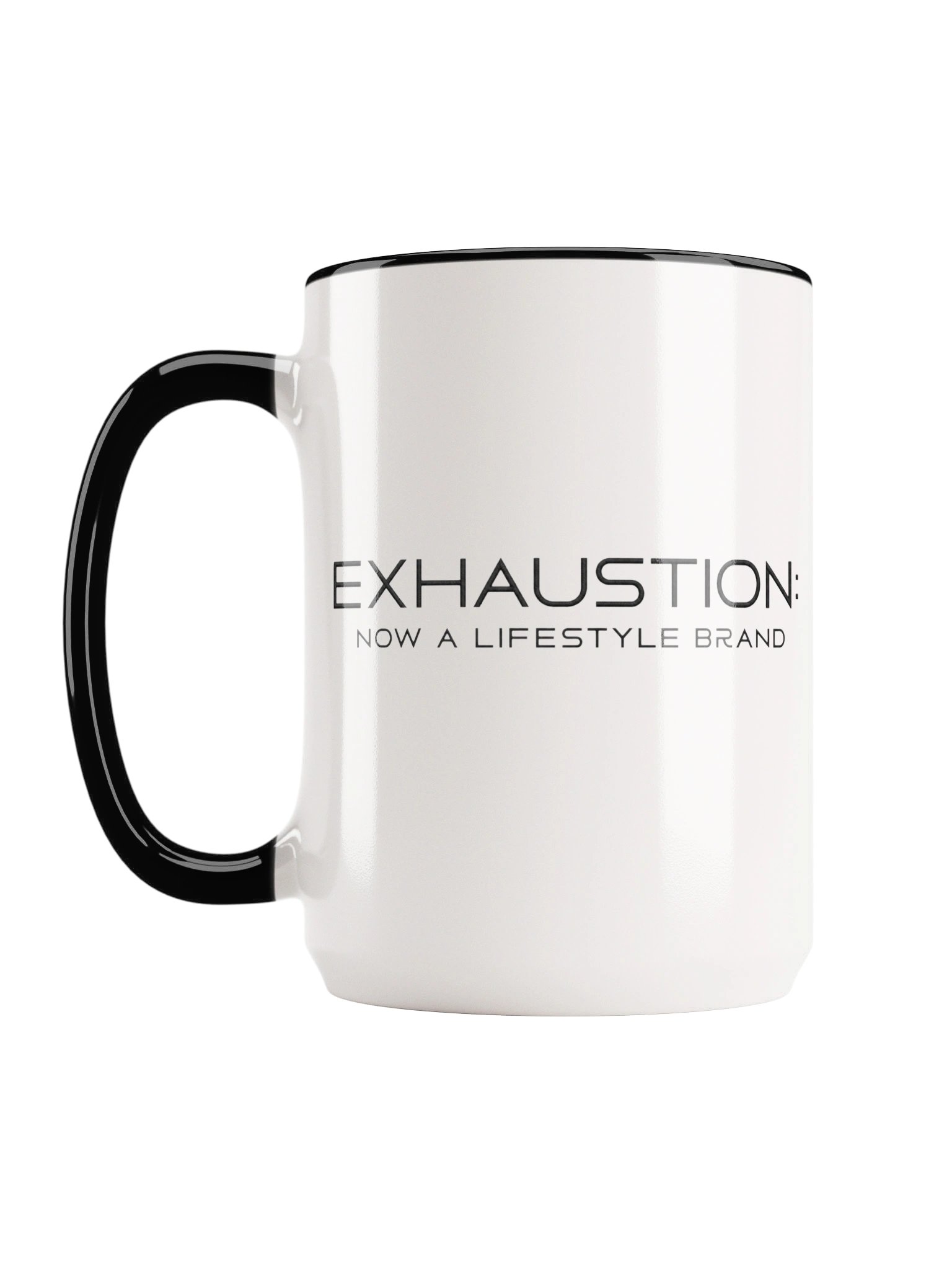 “Exhaustion: Now a Lifestyle Brand” — 15 oz Ceramic Mug with Color Inside product image (3)
