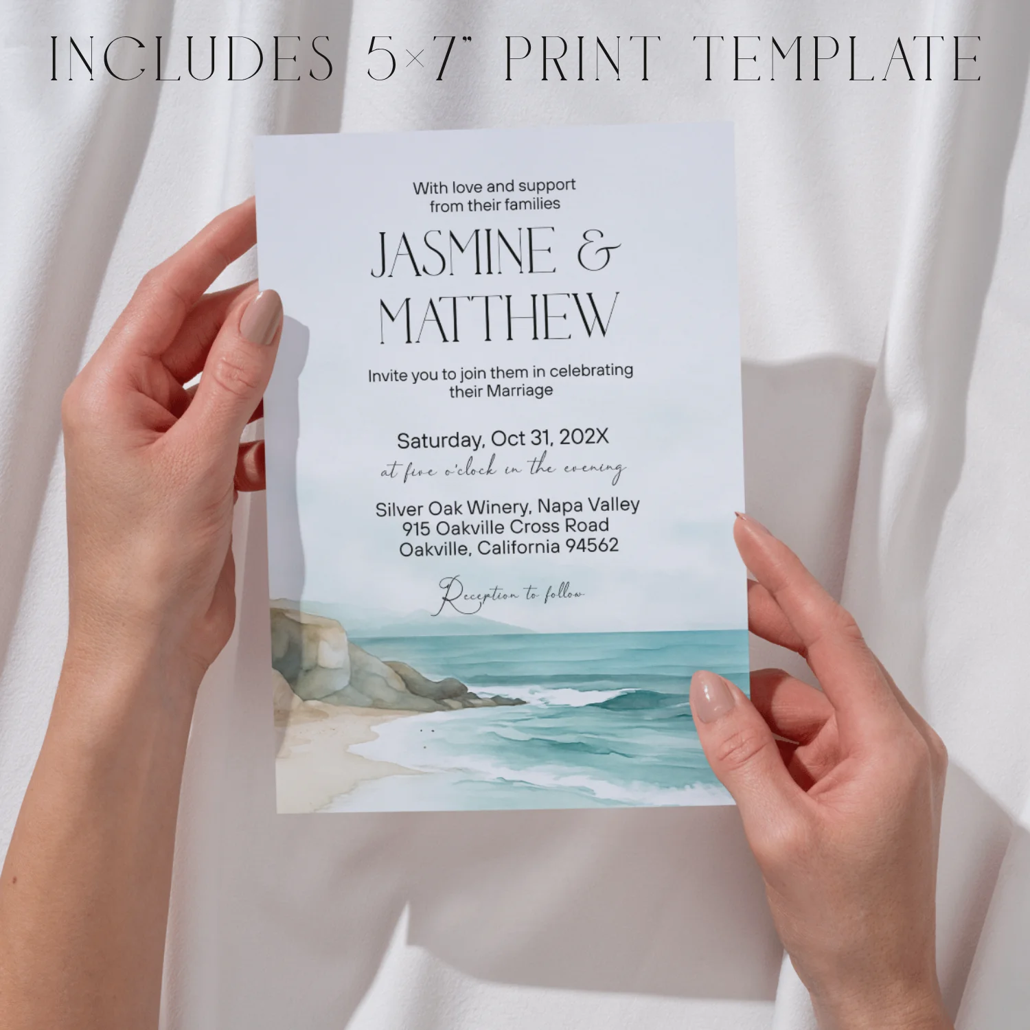 Beach Wedding Website Template | Coastal Ocean Theme | Editable Canva Template | Destination Wedding | RSVP Website | 5x7 Invite Included product image (8)