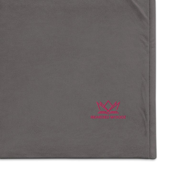Bearded Woodz Embroider Sherpa Blanket (Grey/ Flamingo) product image (1)