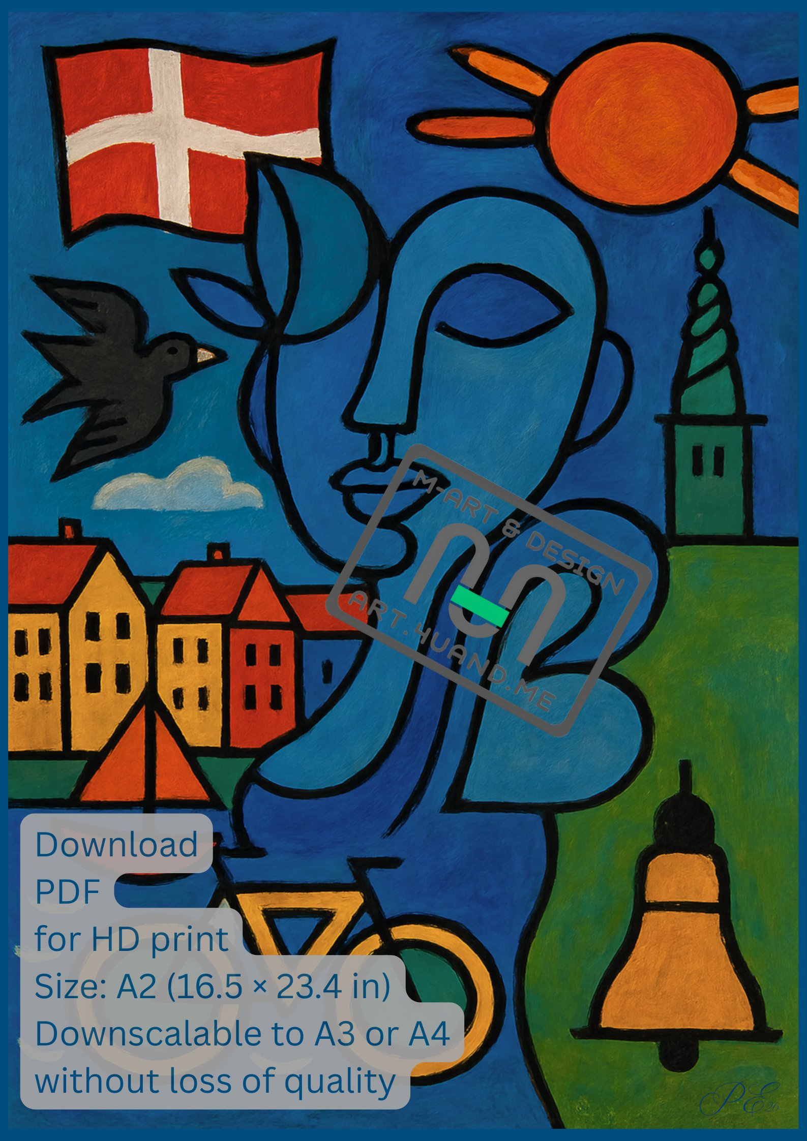 Whimsical Denmark — Folk-Inspired Nordic Poster Art – by M-Art & Design - Download Print (A2 PDF) product image (1)