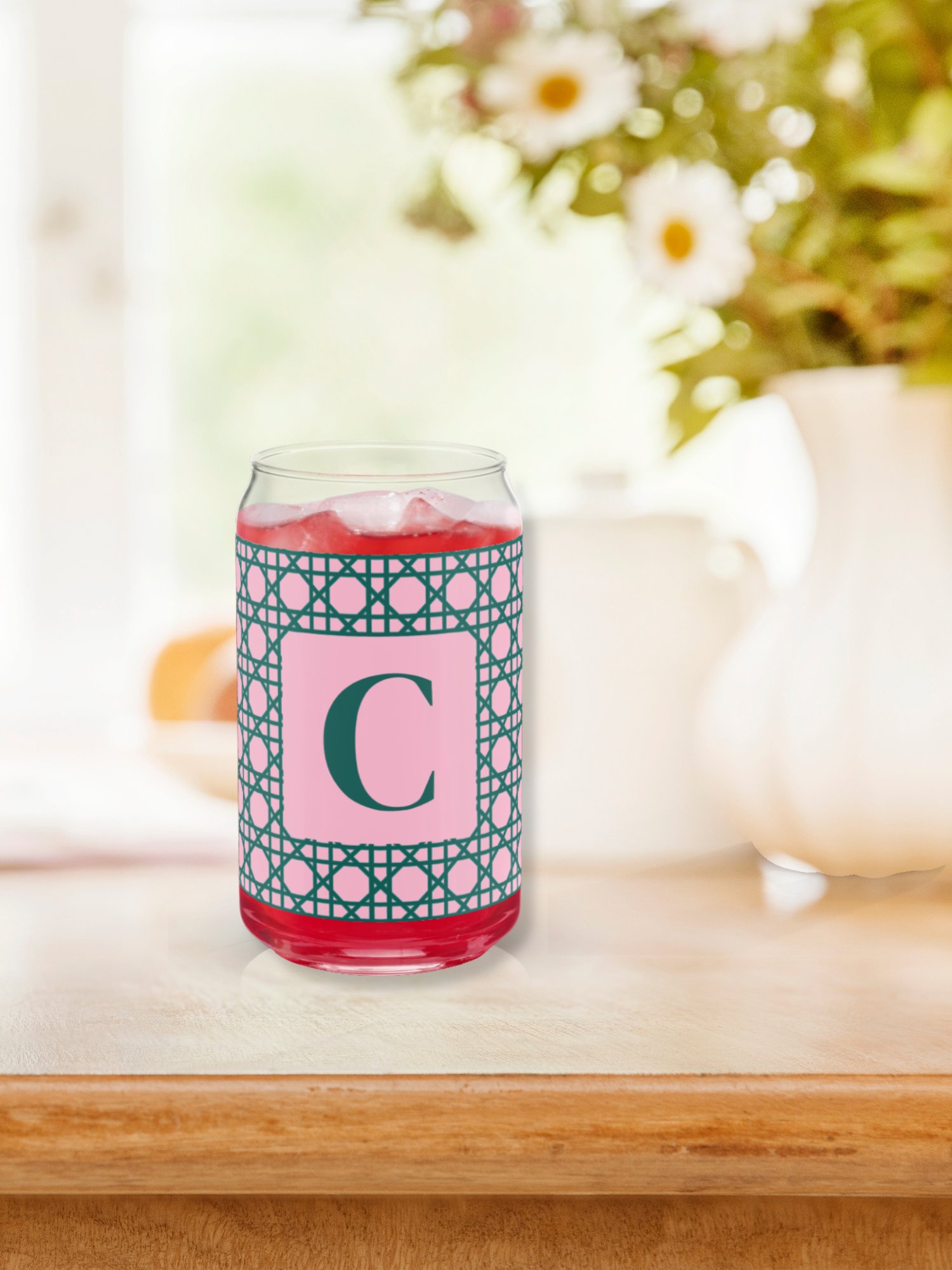 Cannage Green Pink Initial C Can-Shaped Glass product image (2)