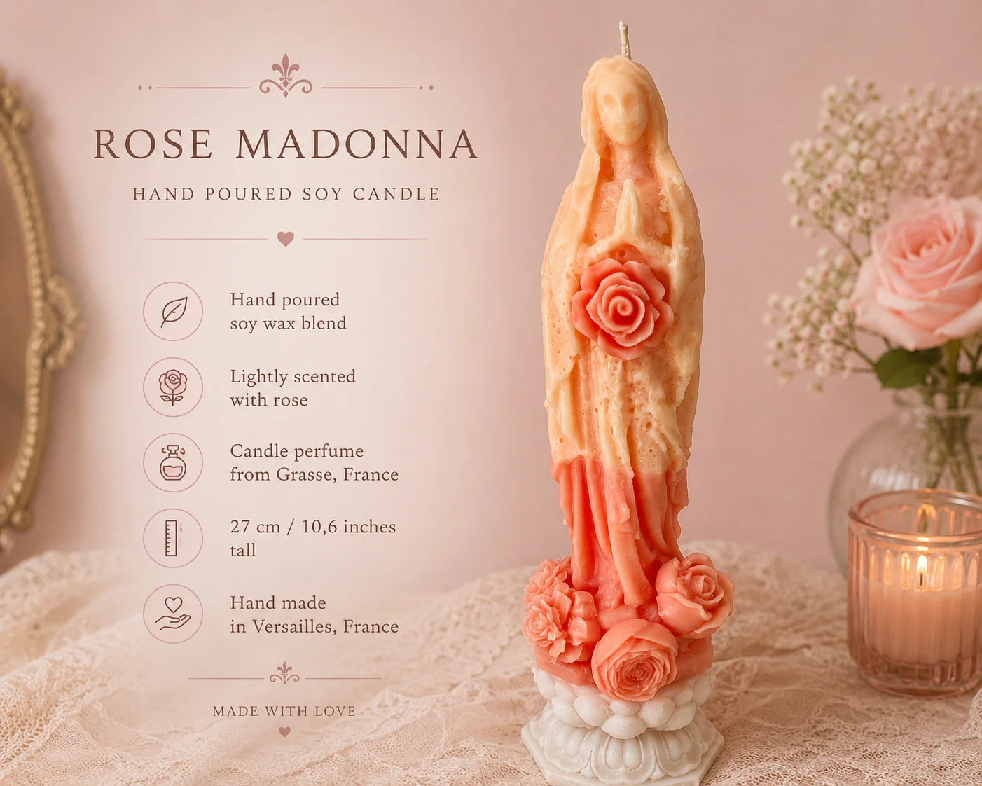 Pink Lady Mary Statue Candle product image (2)