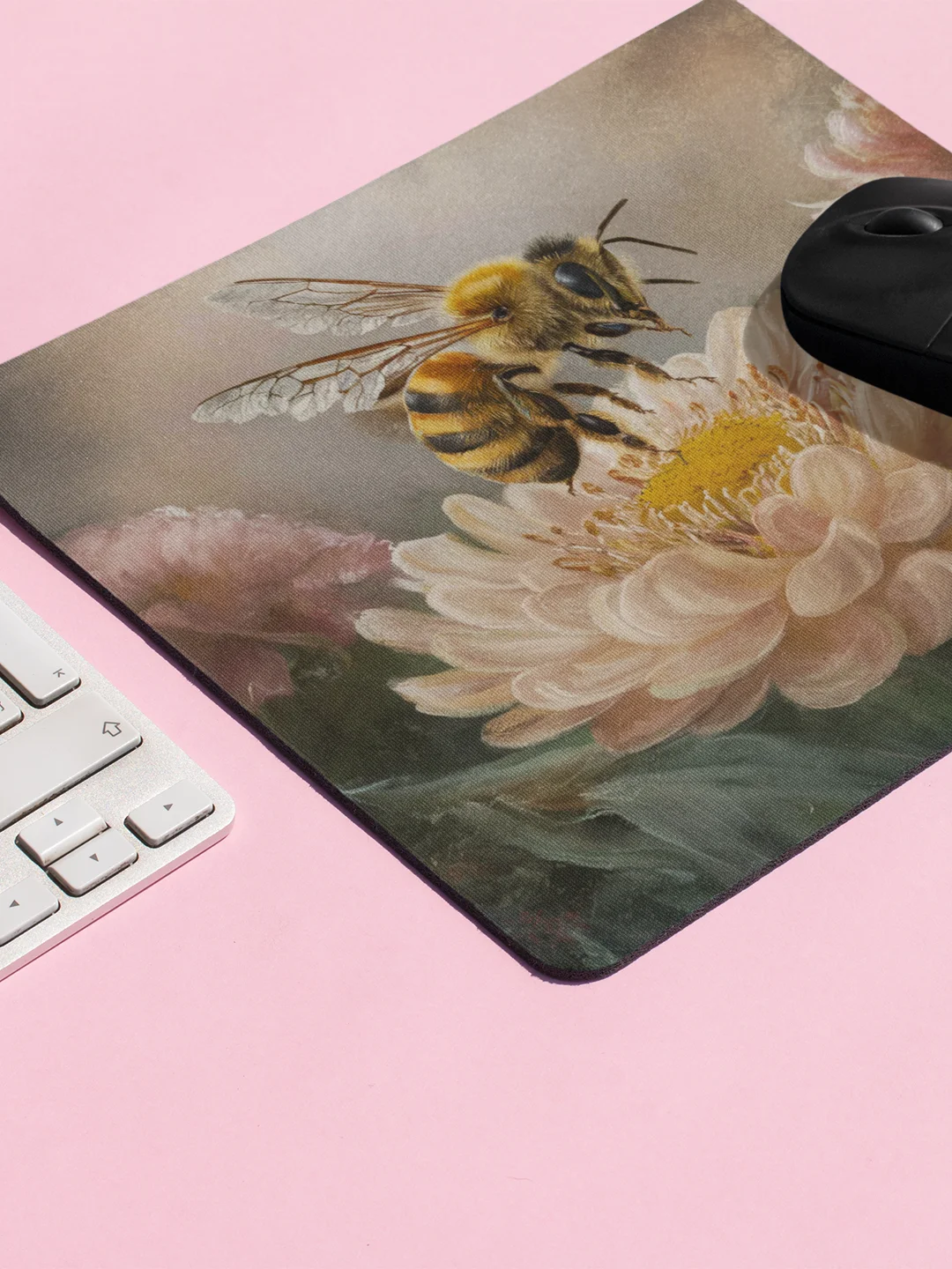 Bee in cream colored flower Mousepad product image (4)