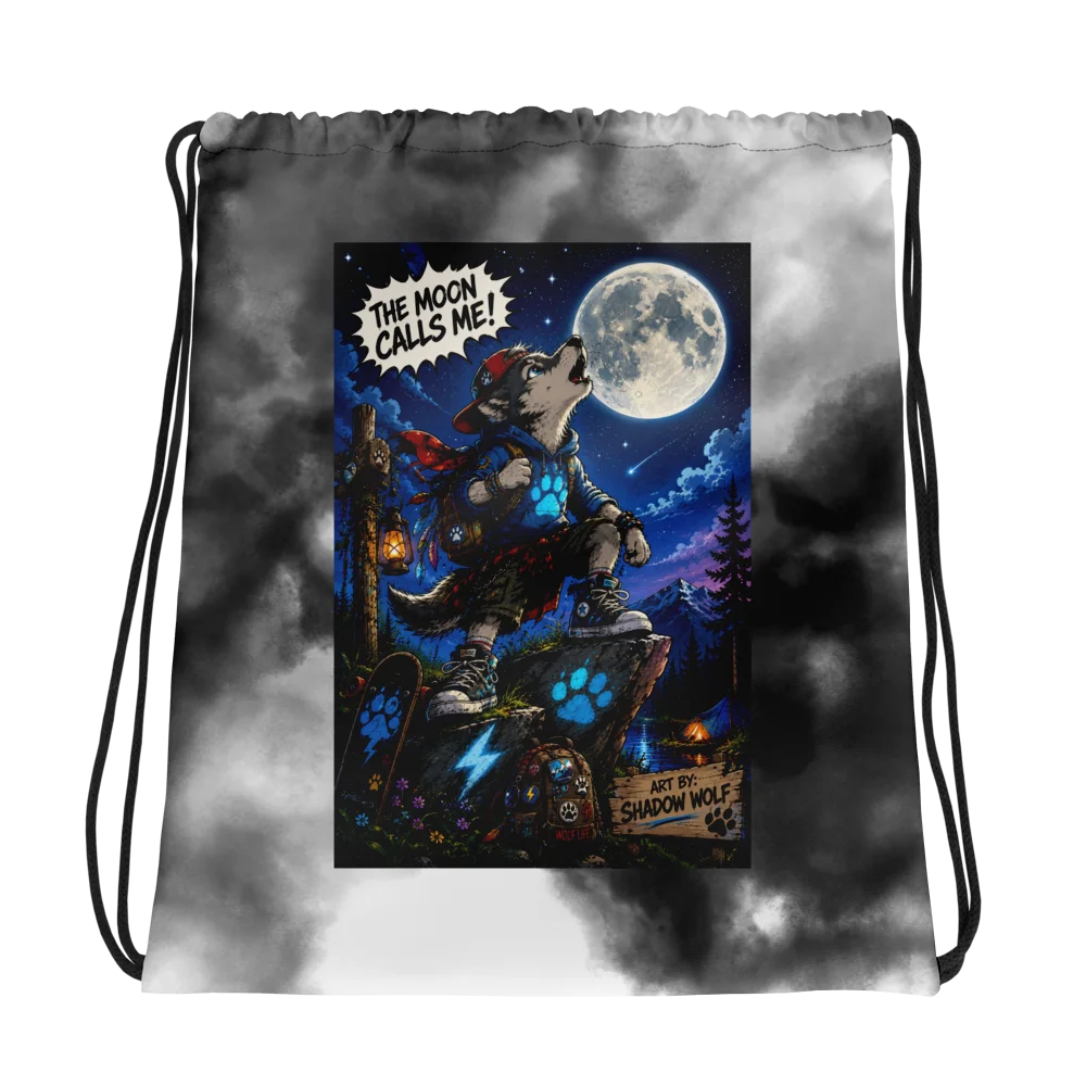 Shadow Wolf's Moon Adventure Drawstring Backpack product image (1)