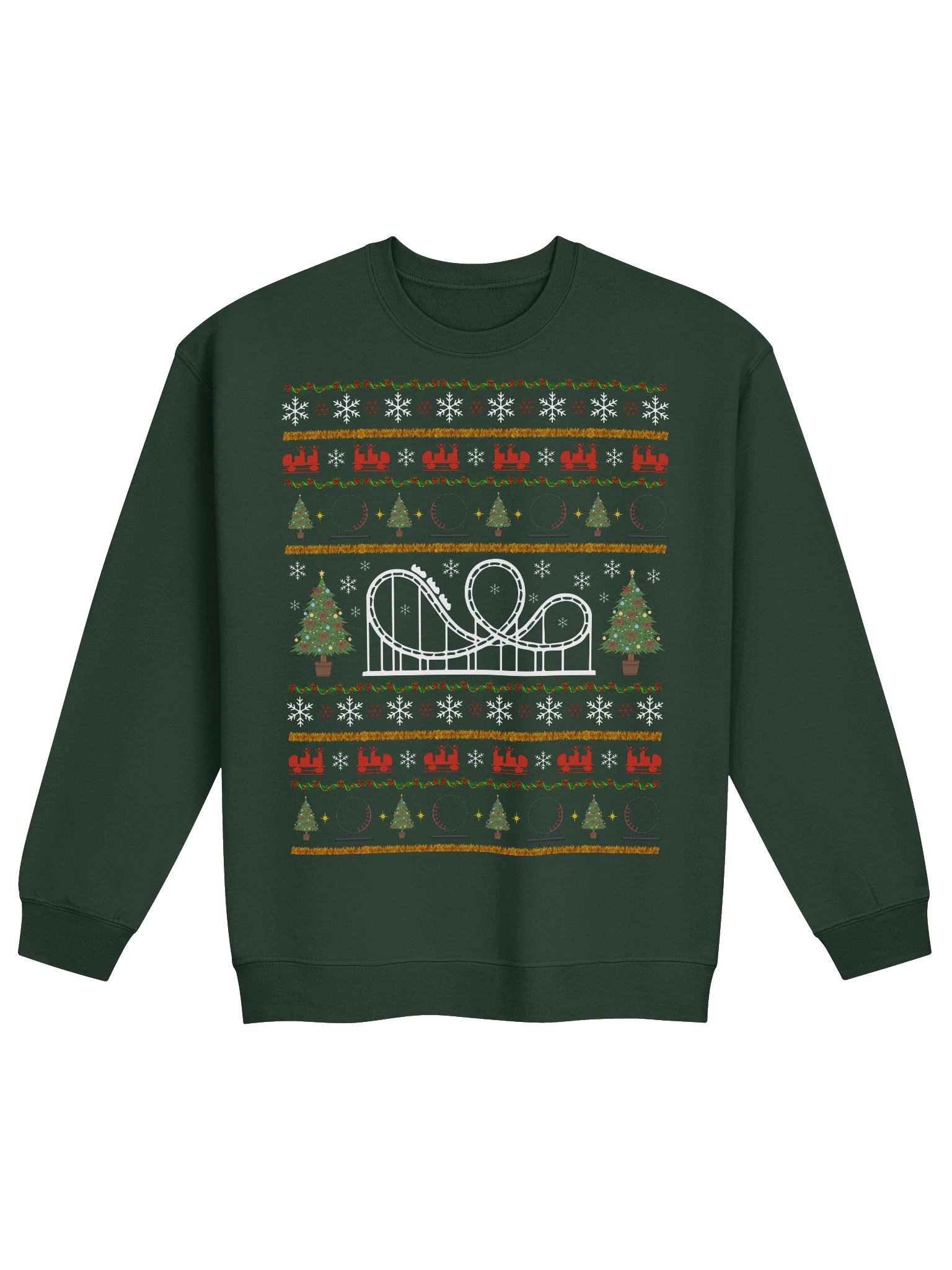 Roller Coaster Ugly Christmas Sweater – Festive Coaster Design in Forest Green product image (1)