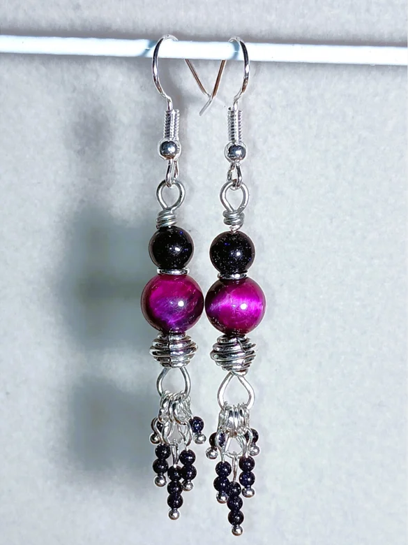 Sparkly Celestial Dangle Earrings | Handmade, Silver-Tone | "Magical Magenta" product image (2)