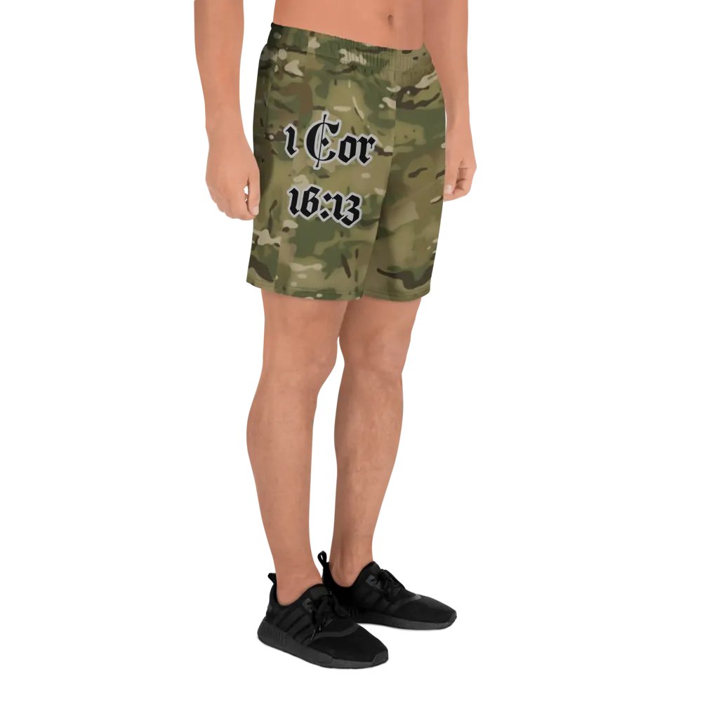 Faithful Camo: 1 Corinthians 16:13 Unisex Athletics Shorts - Multicam product image (6)