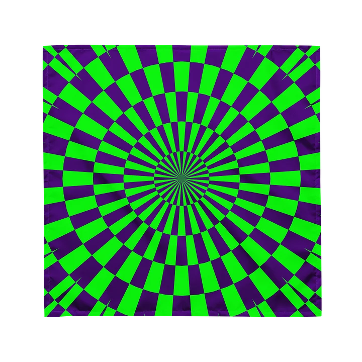 Psychedelic Spirals Rave Bandana, Neon Green Purple Trippy Techno Summer Festival Fashion, Twisted Checkers Illusion Art Accessory product image (1)