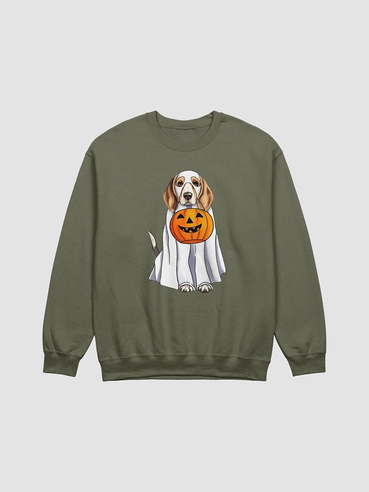 Beagle Halloween Sweatshirt | Funny Fall & Halloween Beagle Wearing a Ghost Costume with Pumpkin Basket product image (1)