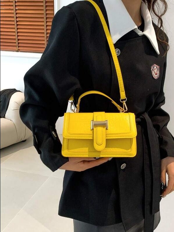 ADLEST Yellow Crocodile Embossed Handbag - Elegant Small Square Crossbody Bag for Women product image (4)