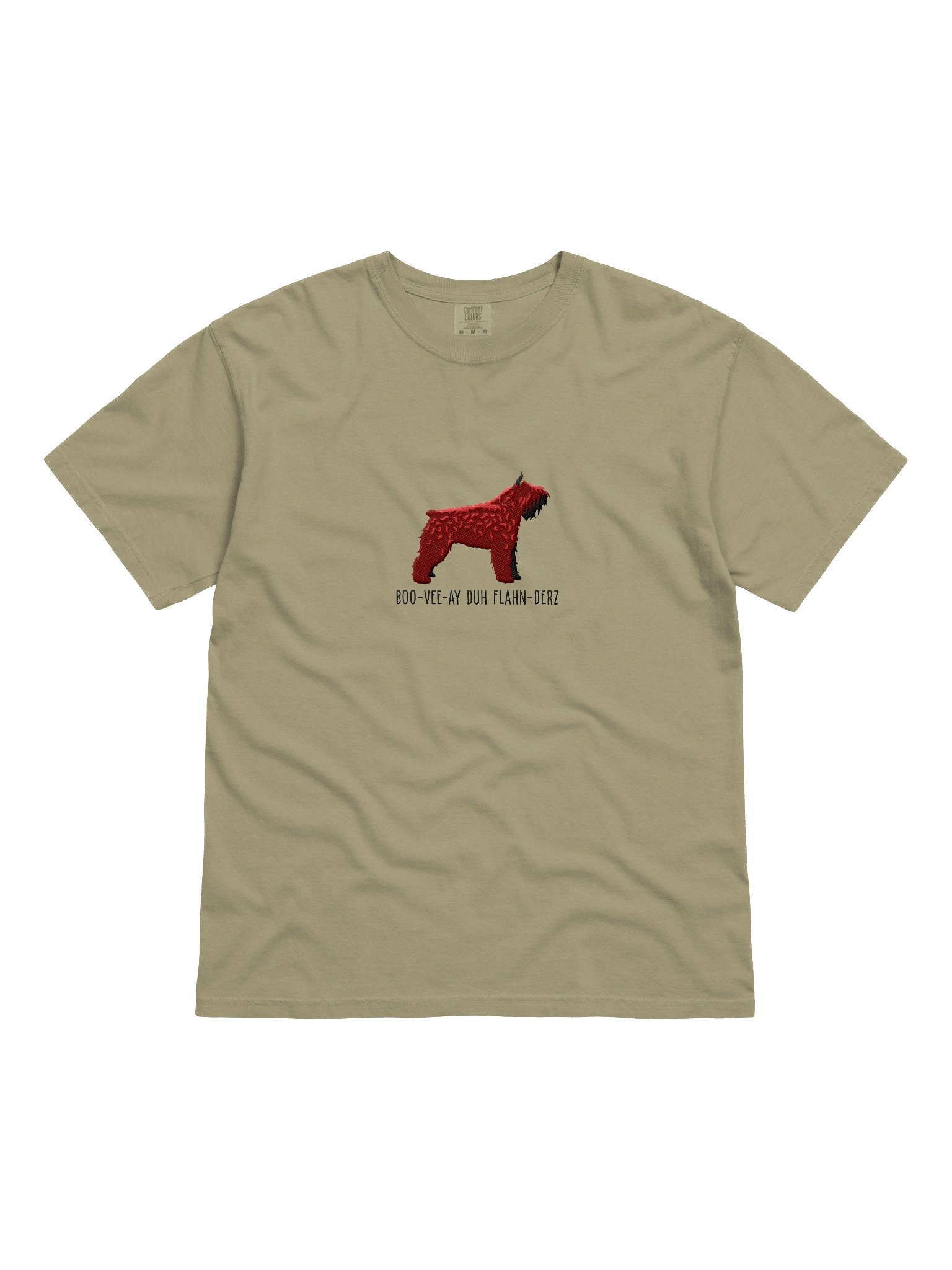 Boo-Vee-Ay Duh Flahn-Derz T-Shirt(Embroidered) of a Bouvier des Flandres(Red, Cropped Ears) product image (4)