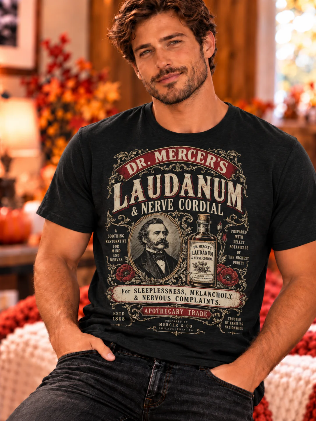 Dr. Mercer's Laudanum Vintage Apothecary T-Shirt – Victorian Medicine Advertisement Tee product image (2)