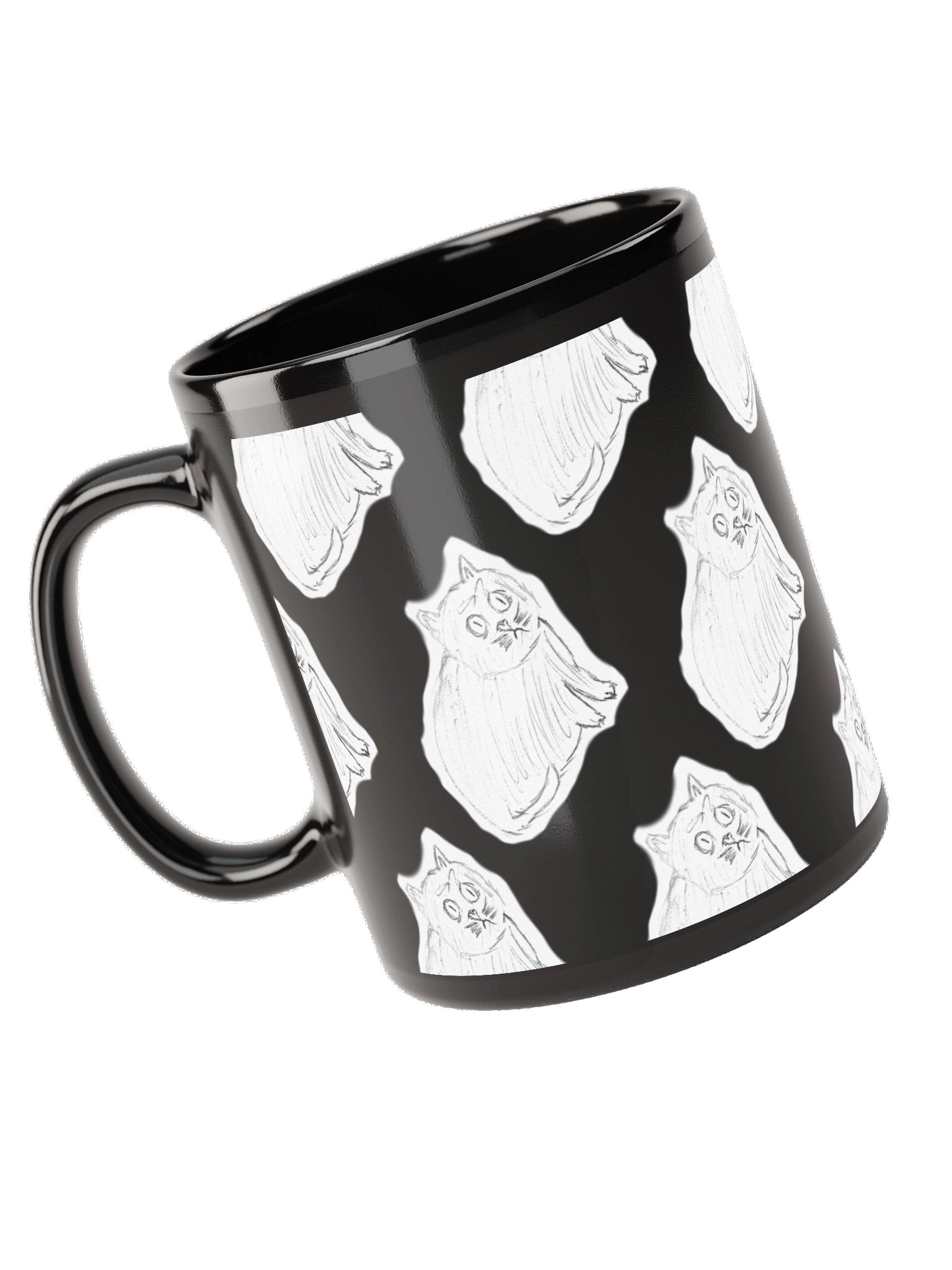 Sketch CPTSD Cat Pattern Black Glossy Mug by Lucky! product image (5)