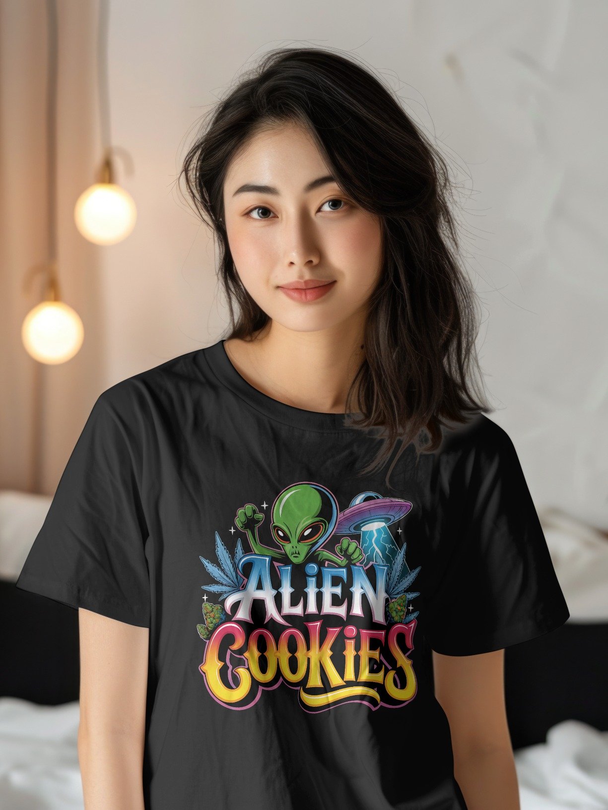 Alien Cookies Weed Art — Cosmic Cannabis Graphic — Heavyweight T-Shirt product image (2)
