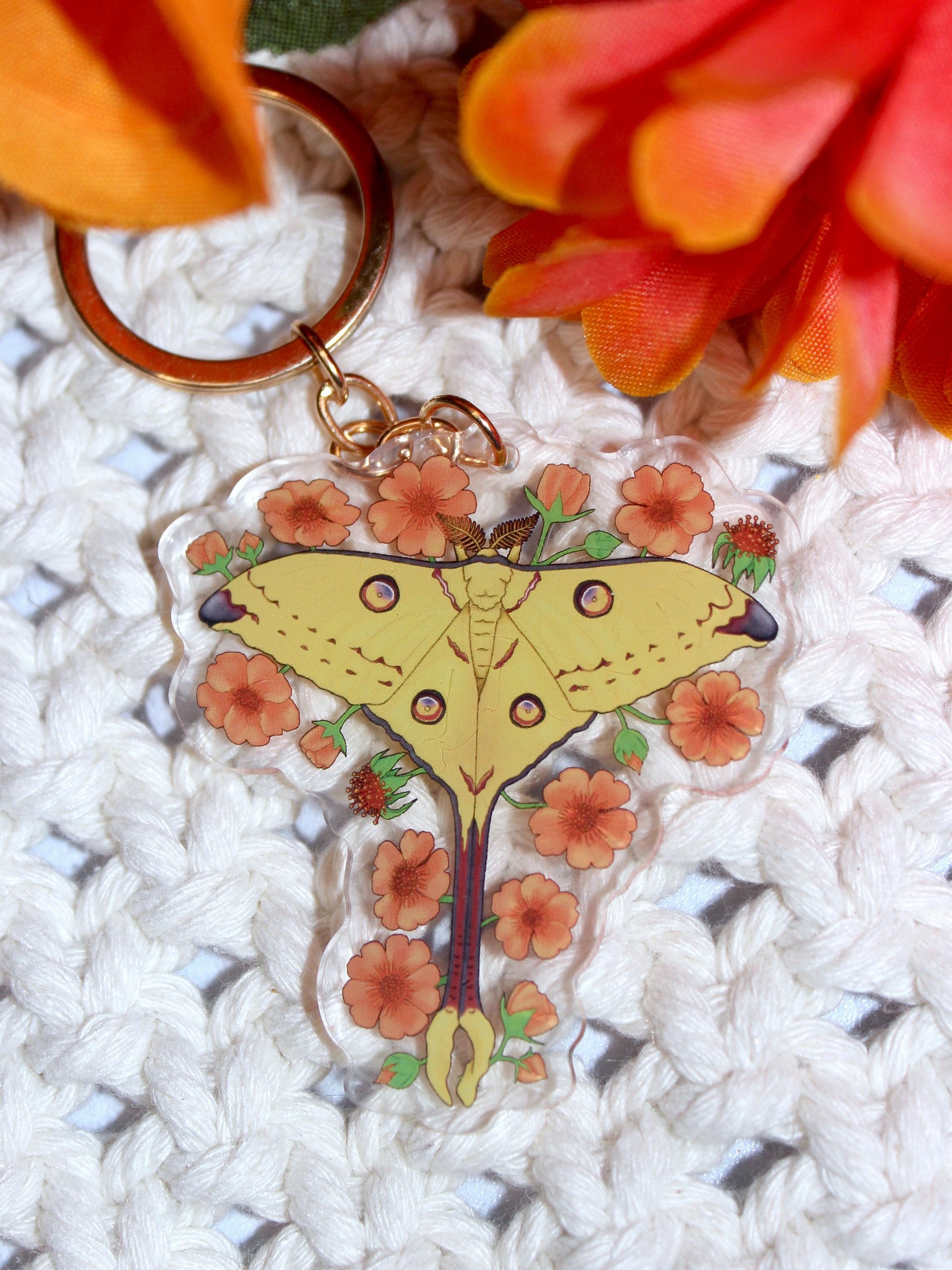 Floral Comet Moth Acrylic Keychain product image (1)
