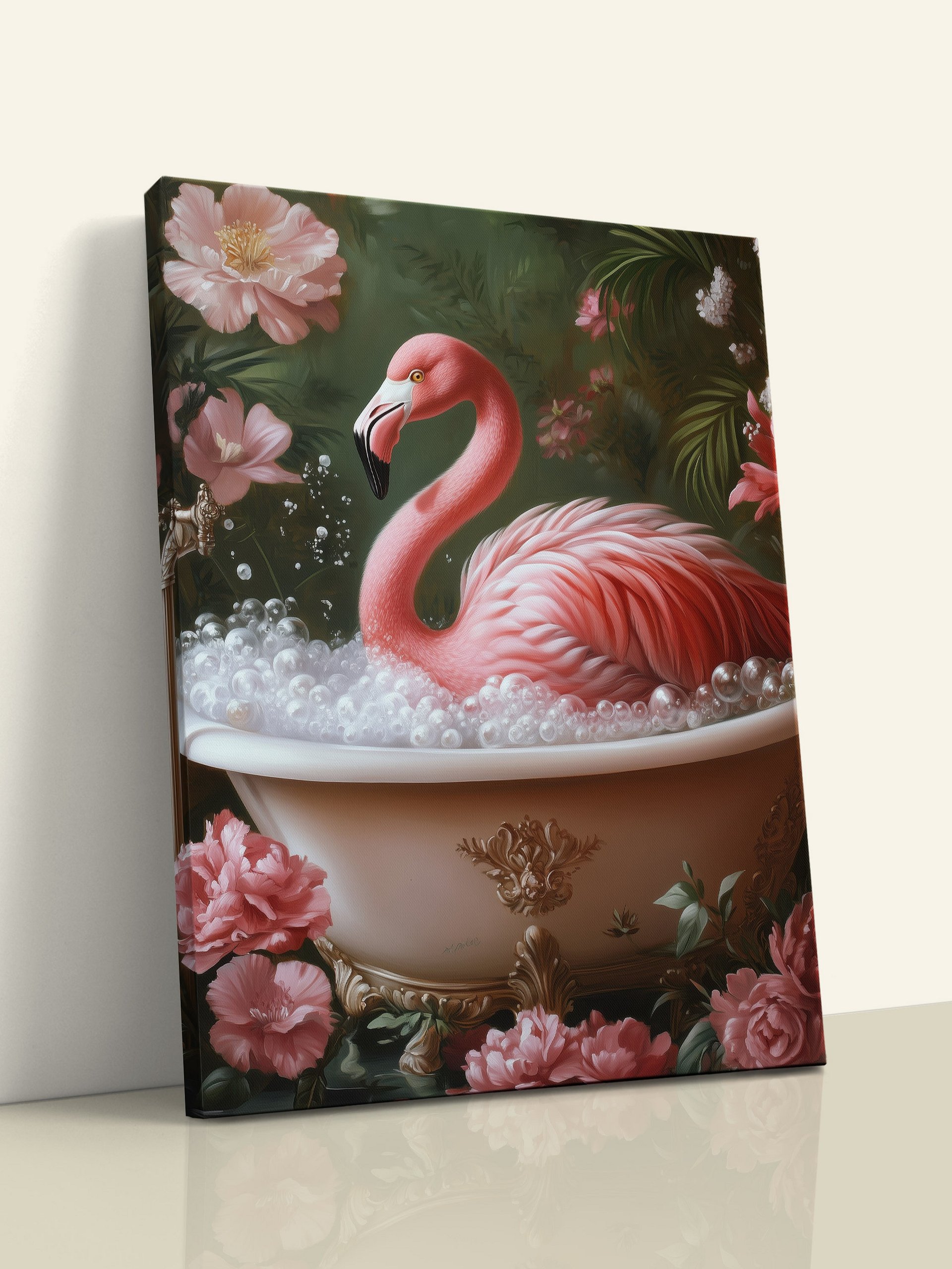 Flamingo Bathtub Floral Tropical Wall Art Canvas product image (3)