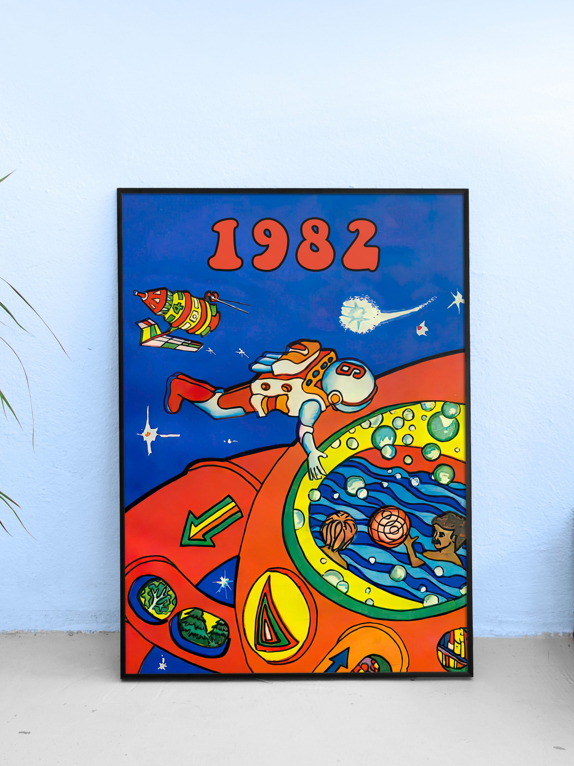 Soviet space, USSR 1982 — Soviet vintage space art poster, soviet poster, propaganda poster, soviet retro space, space wall art product image (1)