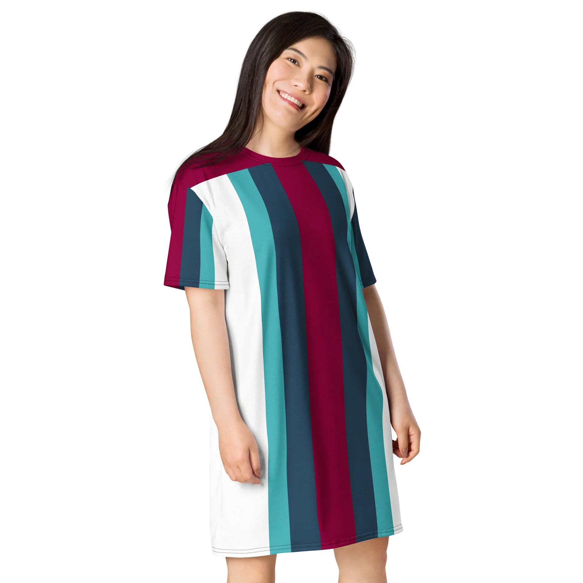 Maroon & Teal Striped Oversized T-Shirt Dress | TDS Music product image (4)
