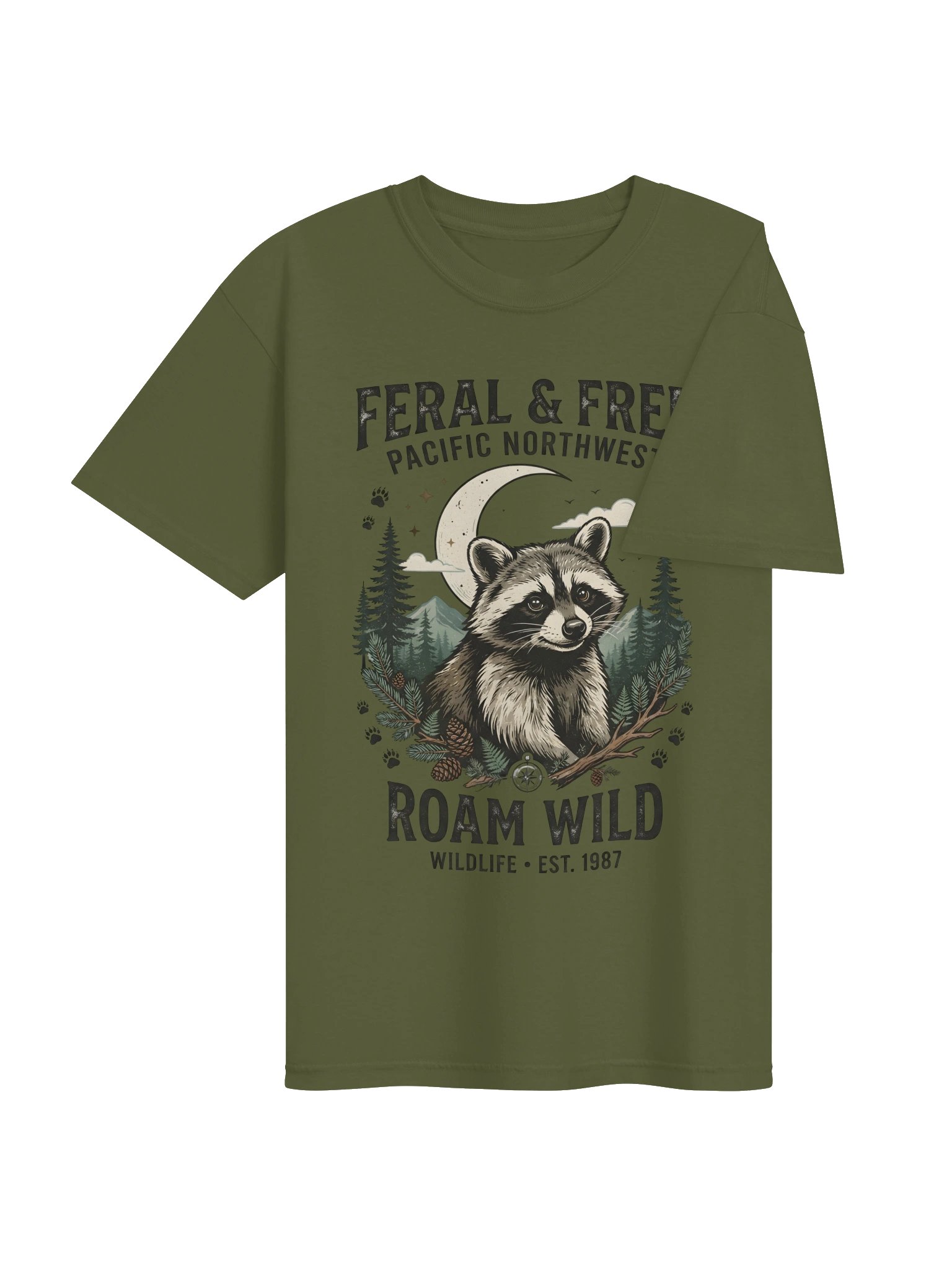 Vintage Raccoon T-Shirt, Feral & Free Wildlife Graphic Tee, Pacific Northwest Mountain Shirt, Retro Nature Outdoor Apparel product image (12)