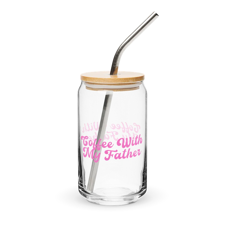 Coffee With My Father | Pink Logo Iced Coffee Glass (16 oz) lid and straw product image (1)