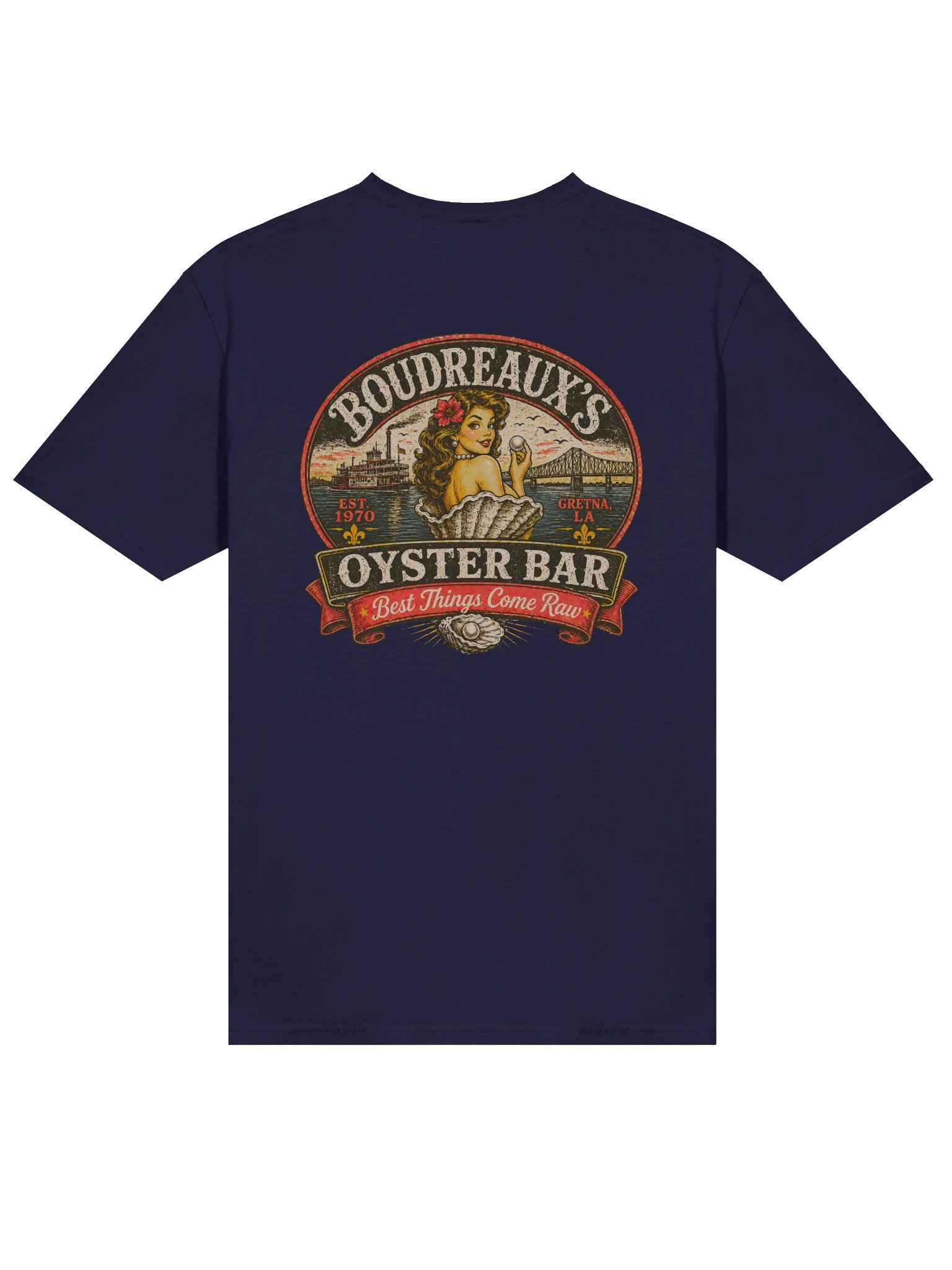 Boudreaux’s Oyster Bar Vintage Tee – Gretna LA Retro Pin-Up Seafood Shirt | Best Things Come Raw product image (20)