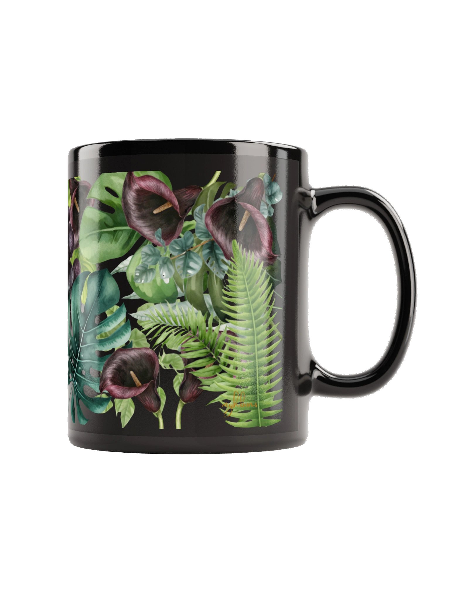 Midnight Forest Noir Black Ceramic Mug | Dark Botanical Floral Coffee Cup product image (5)