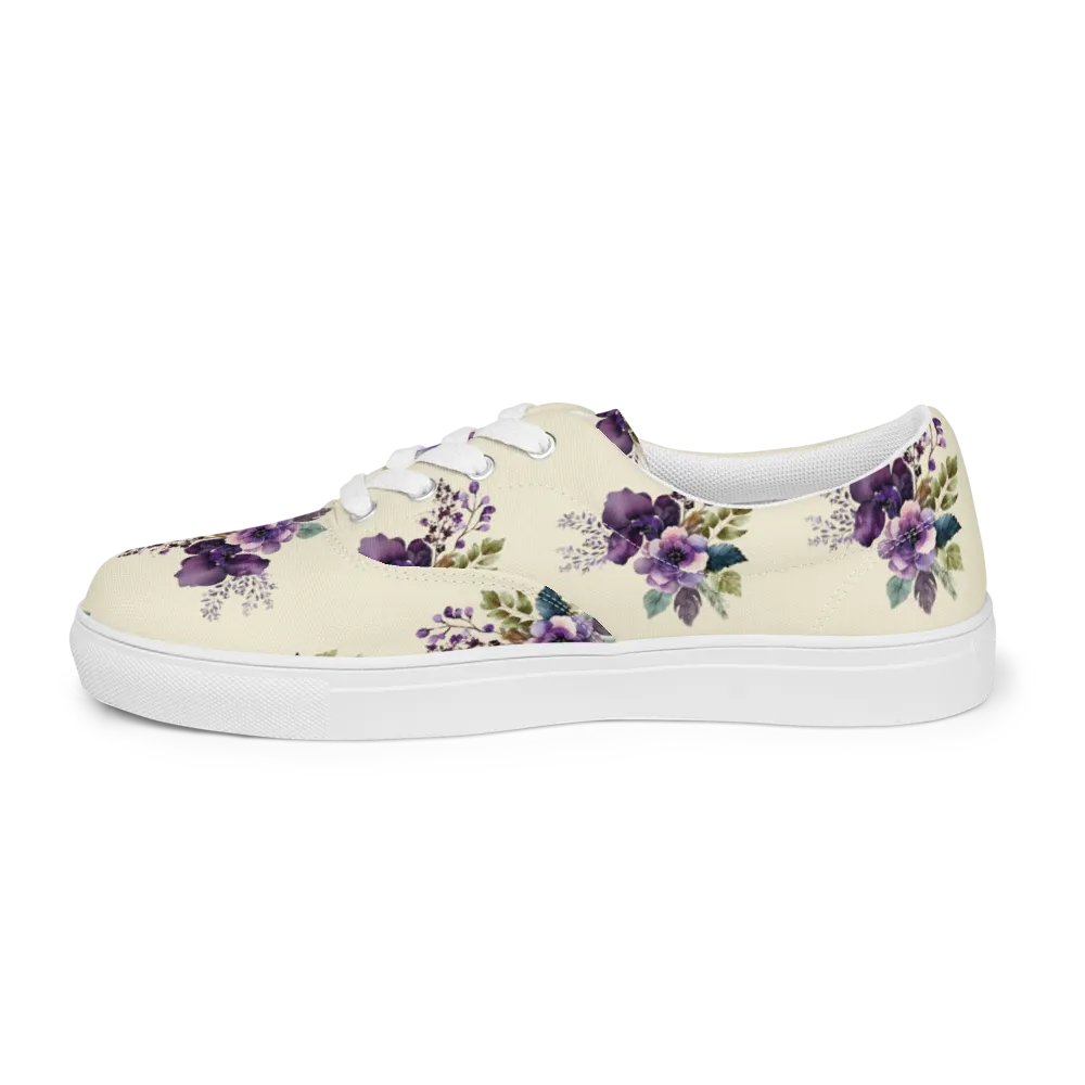 Women's Lace-Up Canvas Shoes - Purple Floral Design product image (7)