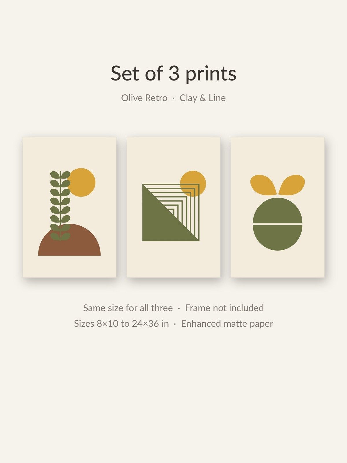 Retro Bathroom Wall Art Set of 3 | Olive and Mustard 70s Prints product image (2)