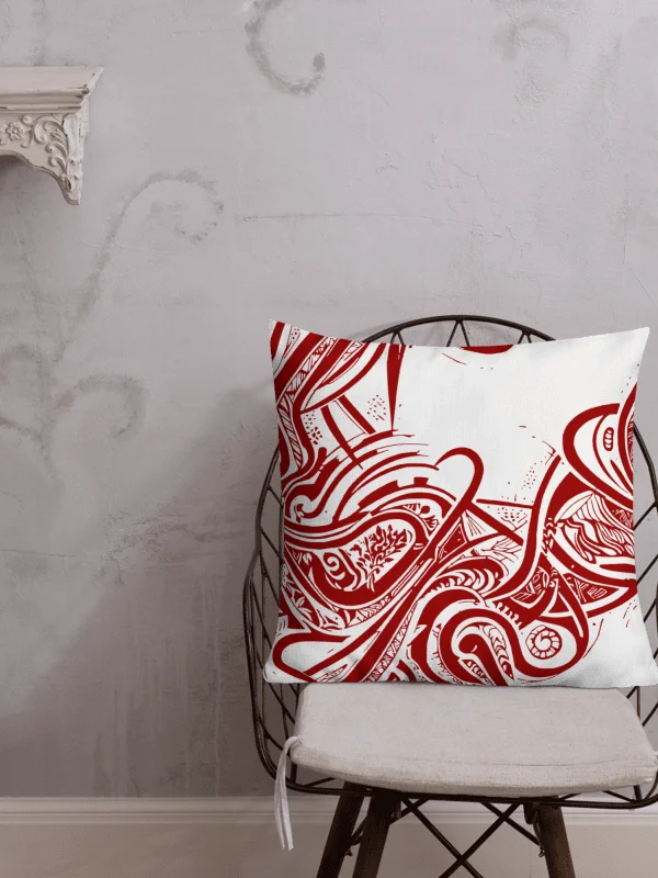 Red & White Asian Inspired Painted Premium Accent Pillow product image (8)