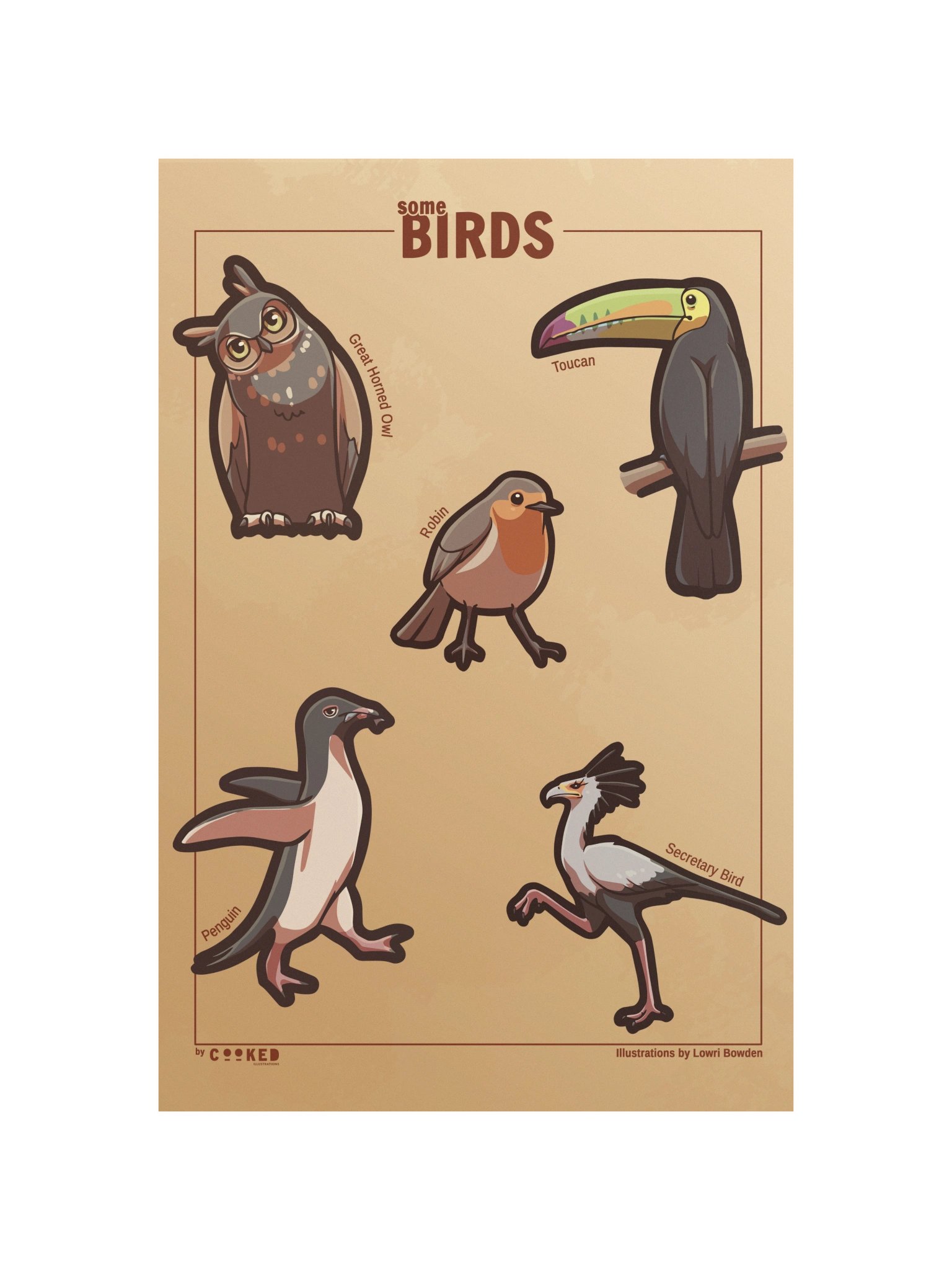 Cute Birds Poster - 5 Illustrated Birds - Original Illustrated Poster product image (1)