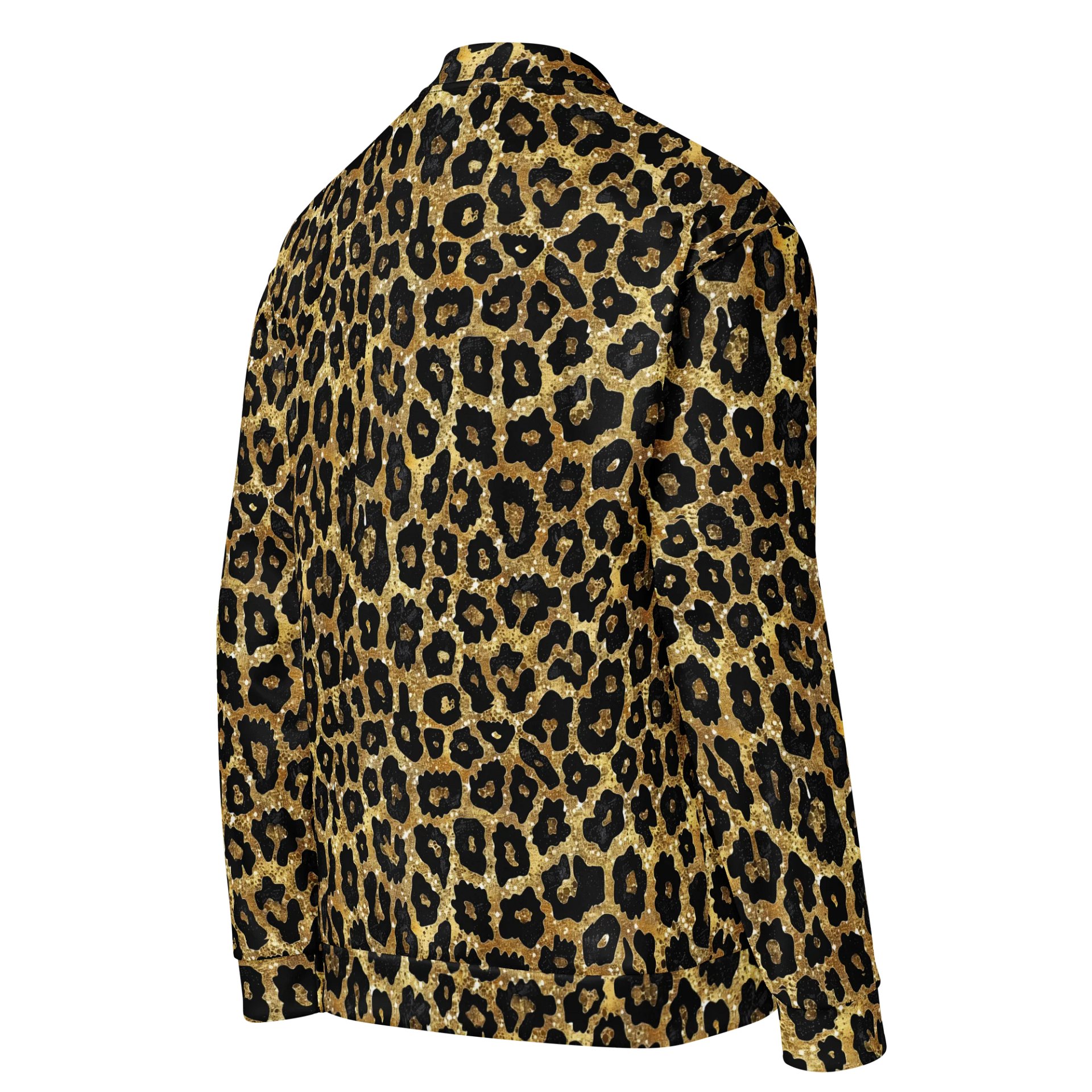 Stylish Black and Gold Leopard Print Bomber Jacket product image (4)