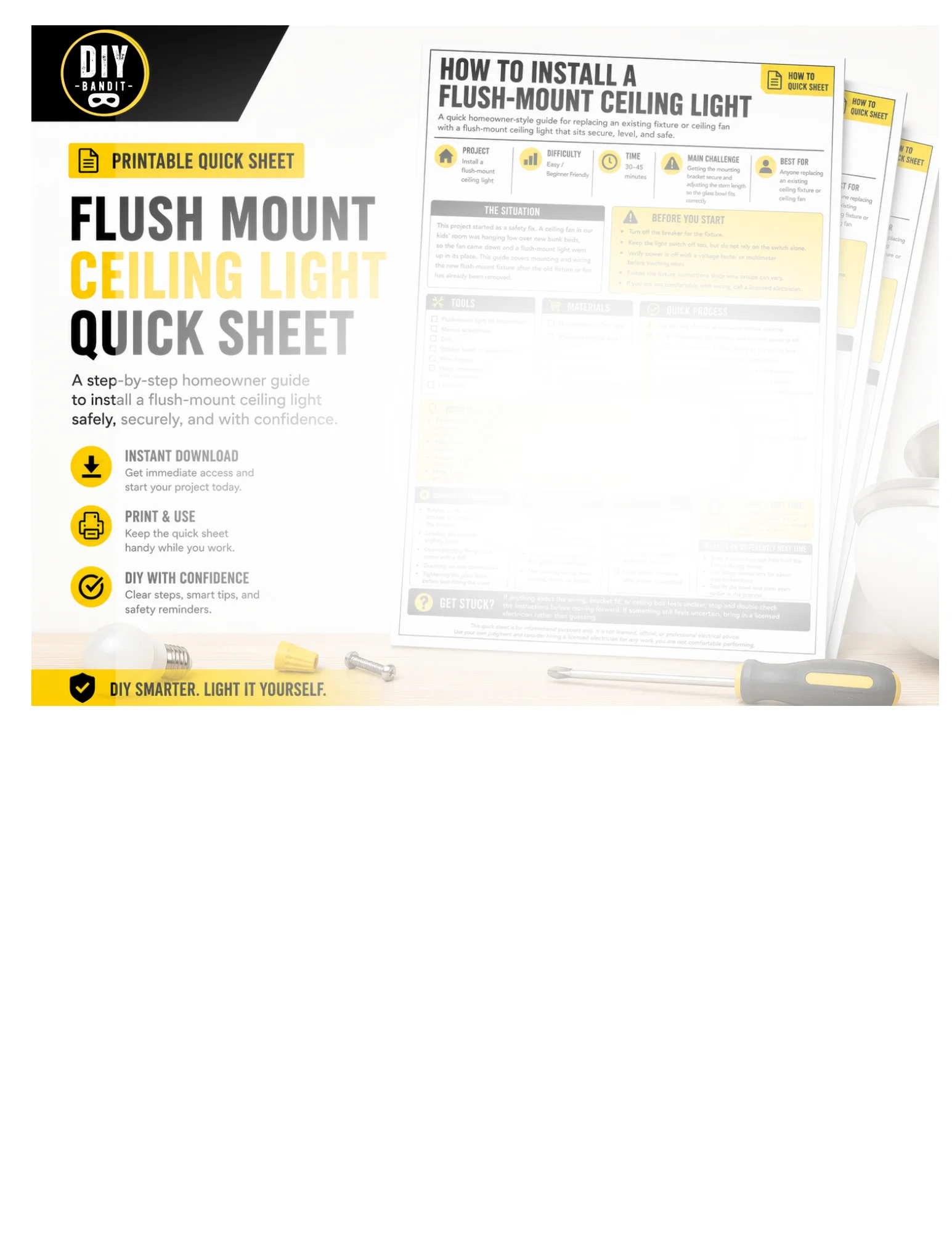 How to Install a Flush-Mount Ceiling Light: Quick Sheet product image (1)