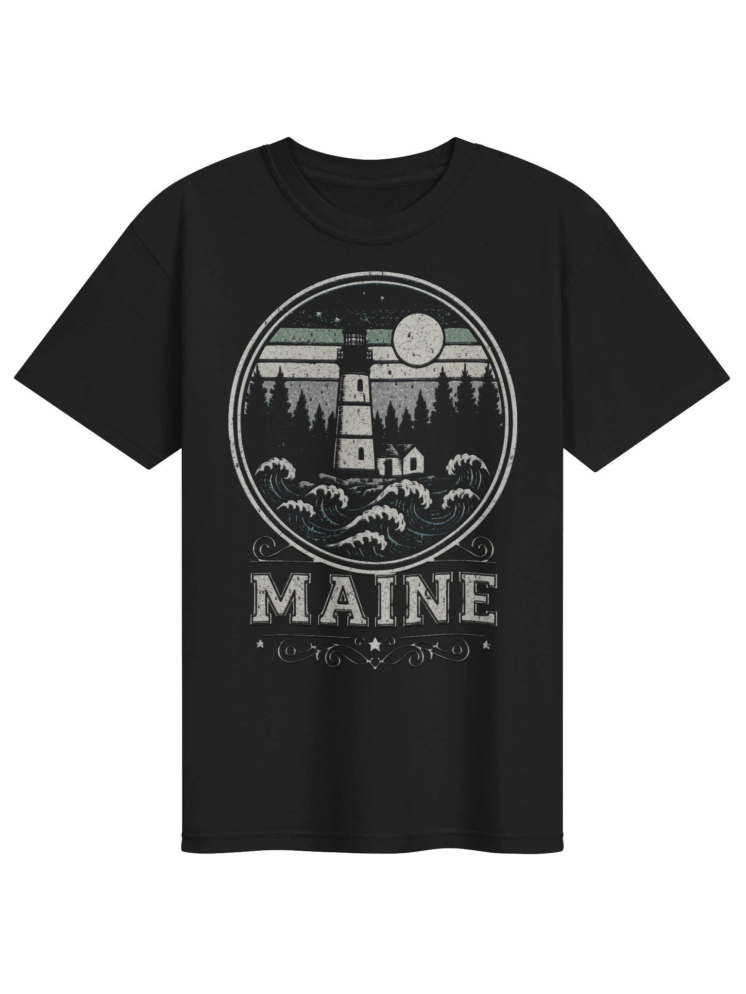 Maine Lighthouse Waves T-Shirt | Vintage Coastal Travel Tee product image (1)