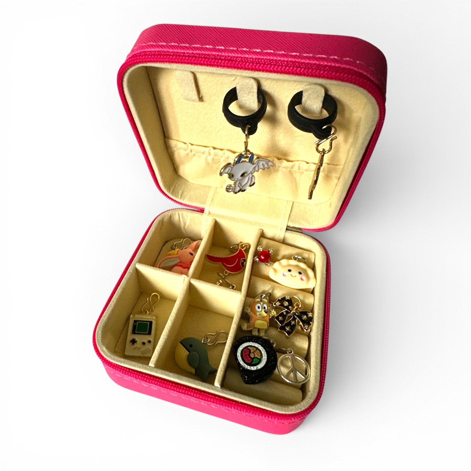 Whinny Winners Charm Box | Braid, Bridle & Crop Charm Organizer | Hot Pink Zip Travel Case product image (1)