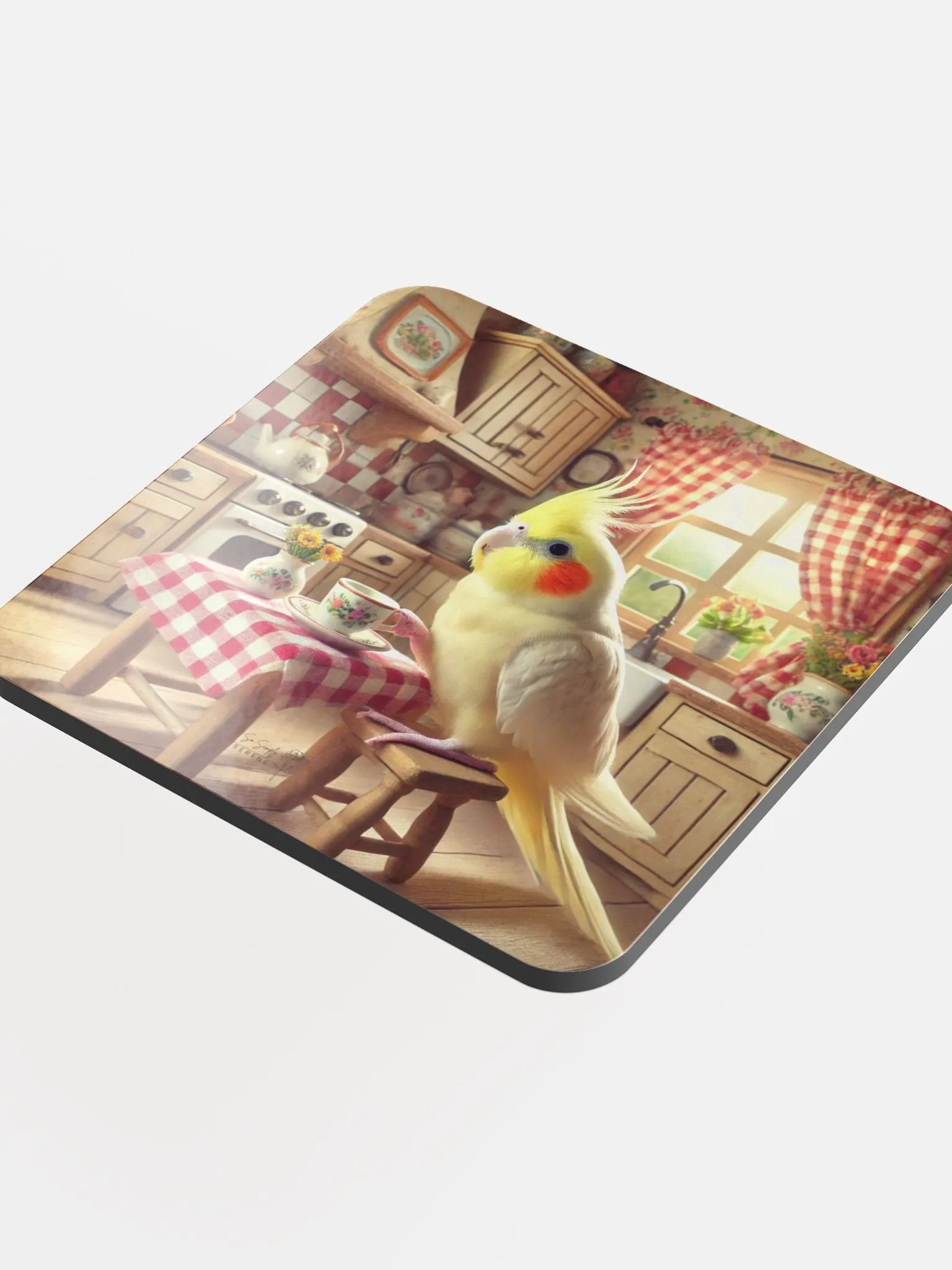 Perch & Sip – Glossed Cork Coaster with Parakeet Art 1 product image (4)
