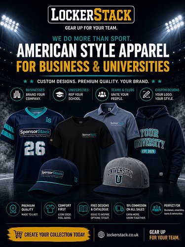 LockerStack isn’t just for clubs. 🏆

We kit out teams with premium, American-style apparel — but we can do the exact same for...