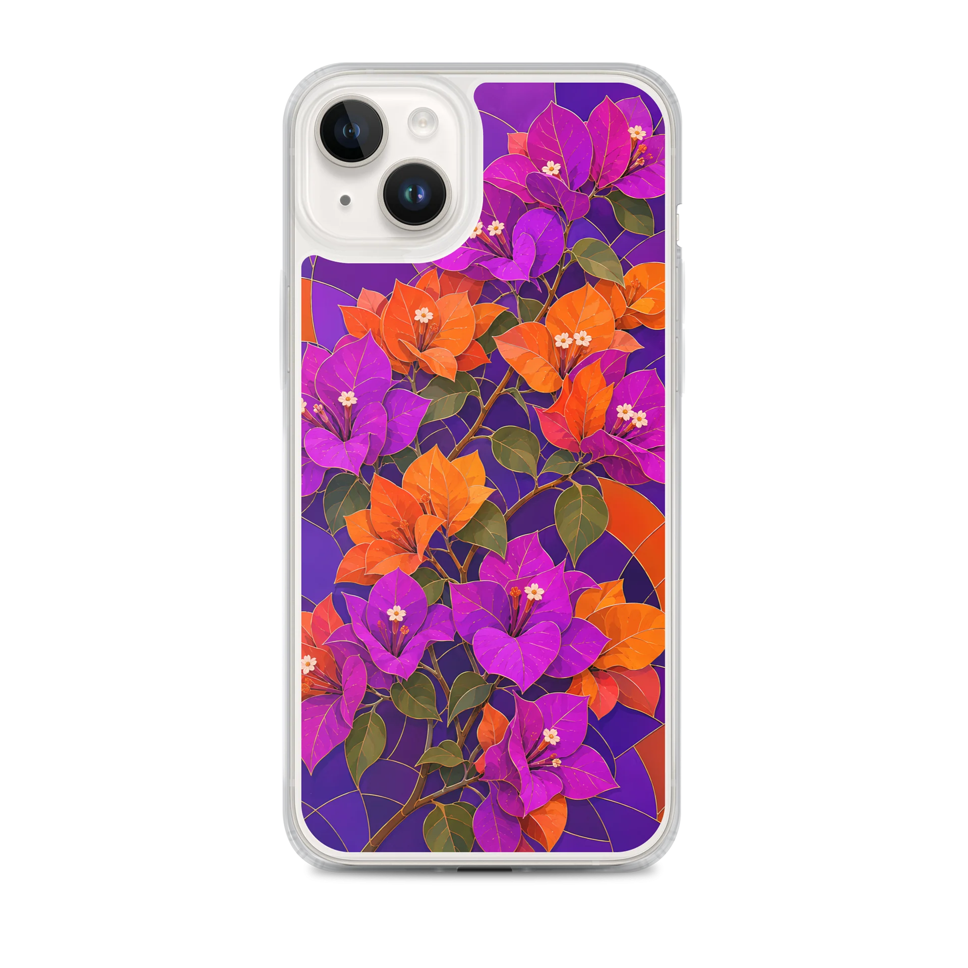 Neon Orange And Bright Purple Bougainvillea Mosaic Premium Soft Silicone iPhone Case - MagSafe Compatible product image (1)