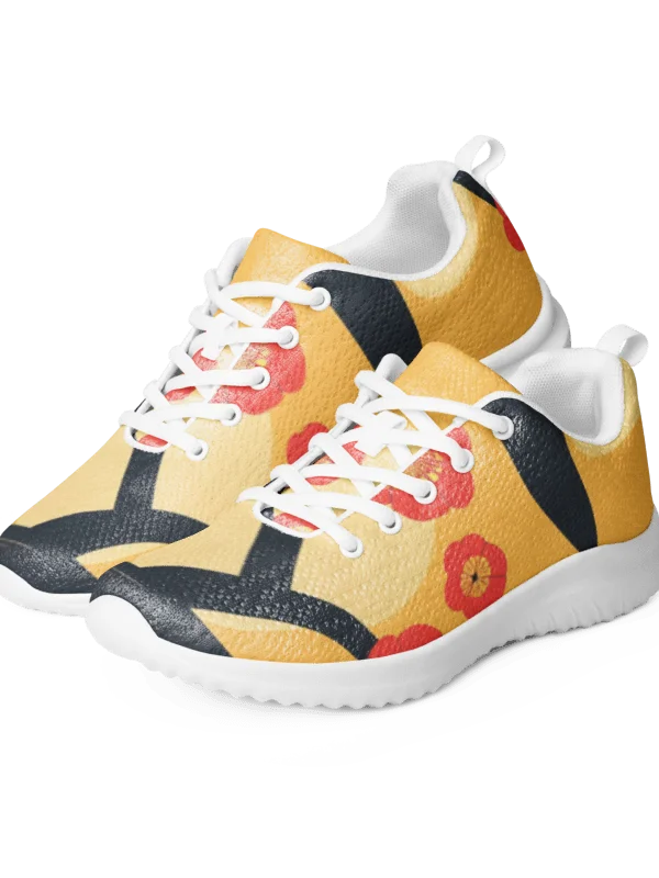 Japanese Floral Women's Athletic Shoes | Yellow Retro Camellia Print Sneaker product image (1)