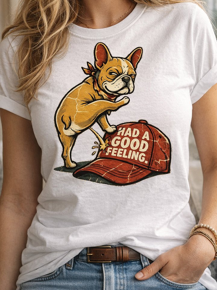 Anti-Trump French Bulldog Peeing on Red Hat - Funny Had a Good Feeling Charlie Kirk Meme T-Shirt product image (1)