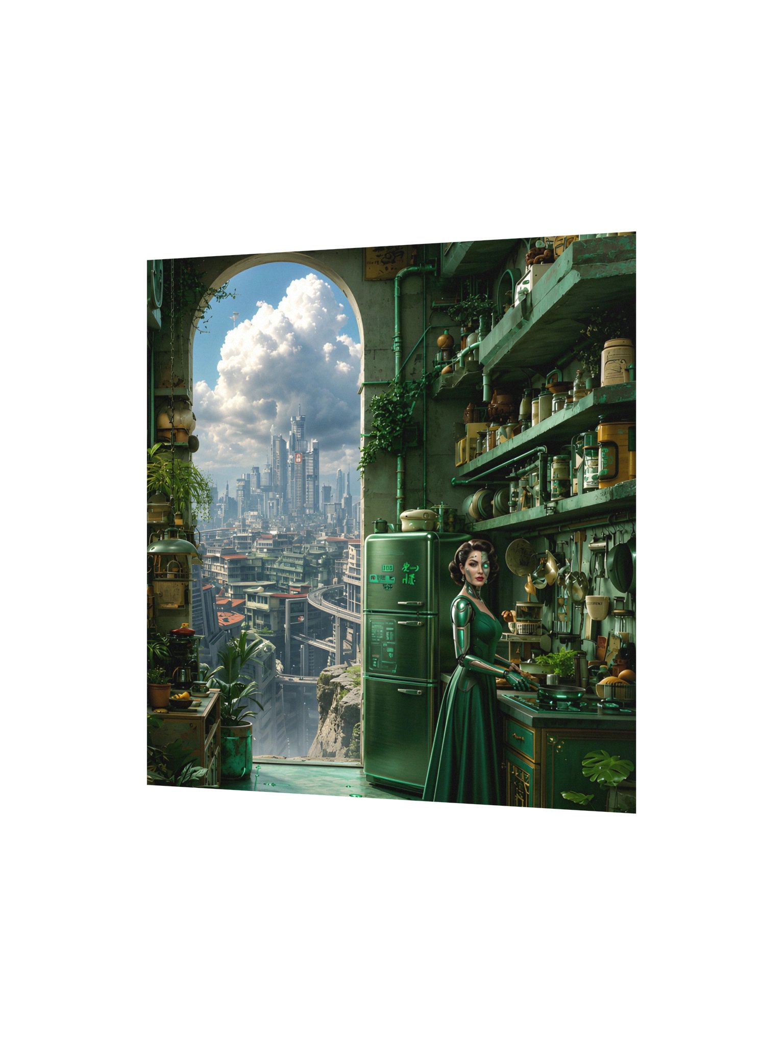 Cyberpunk Kitchen Poster | 2077 Green Fridge Wall Art | 10x10 Futuristic Decor product image (3)